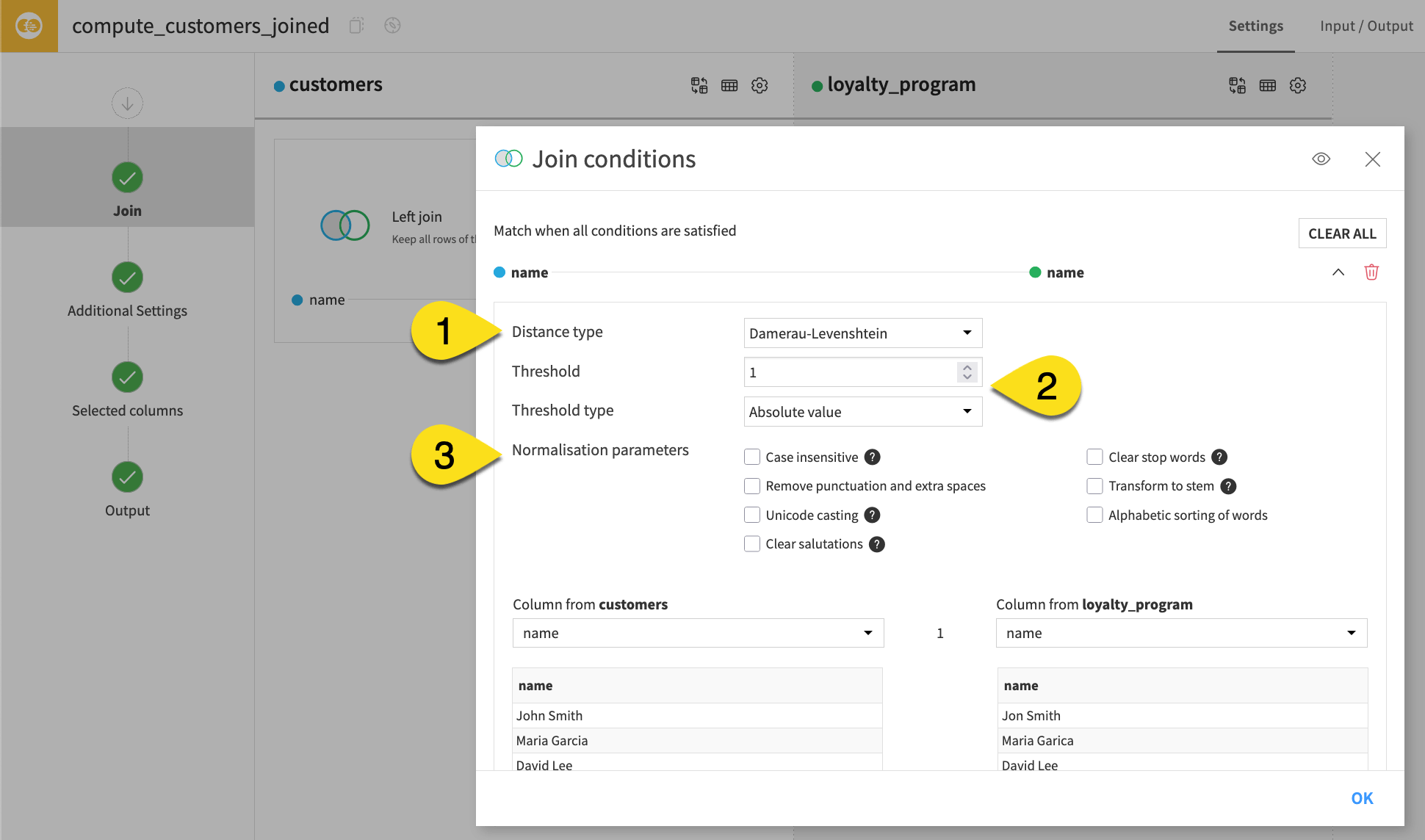 Dataiku screenshot of a Fuzzy join step.