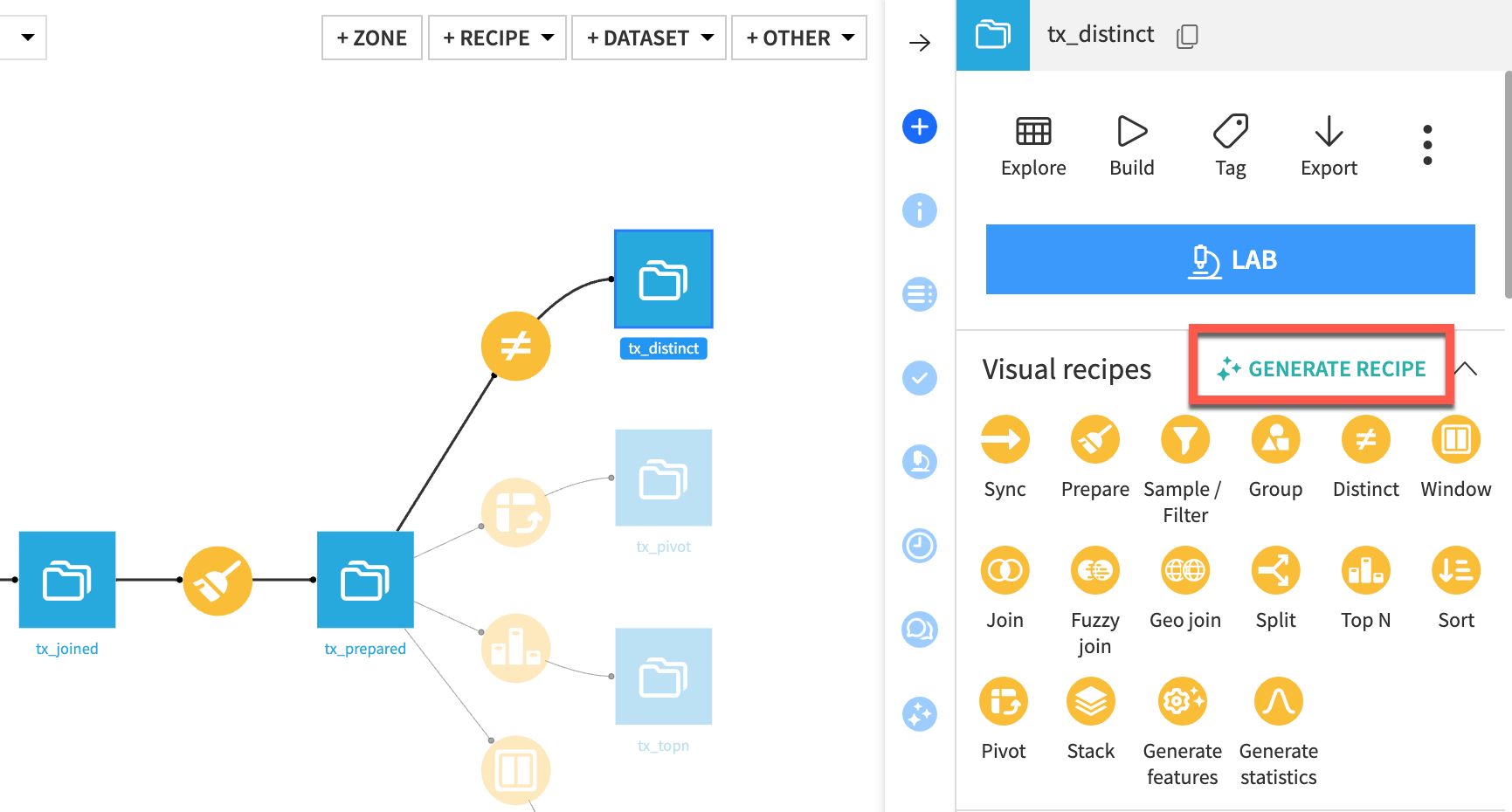 The Generate Recipe button in the user interface.