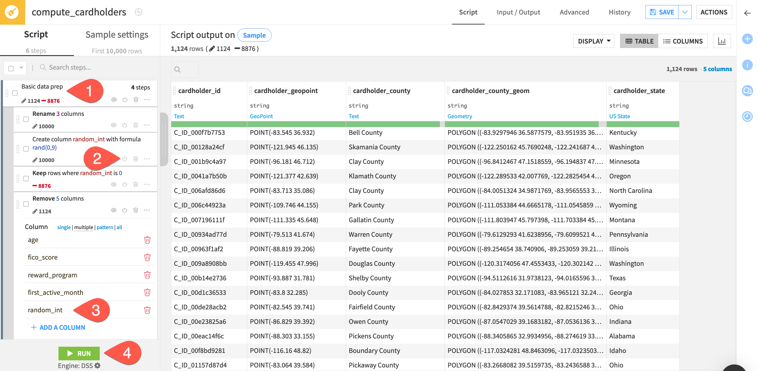 Dataiku screenshot of the Prepare recipe.