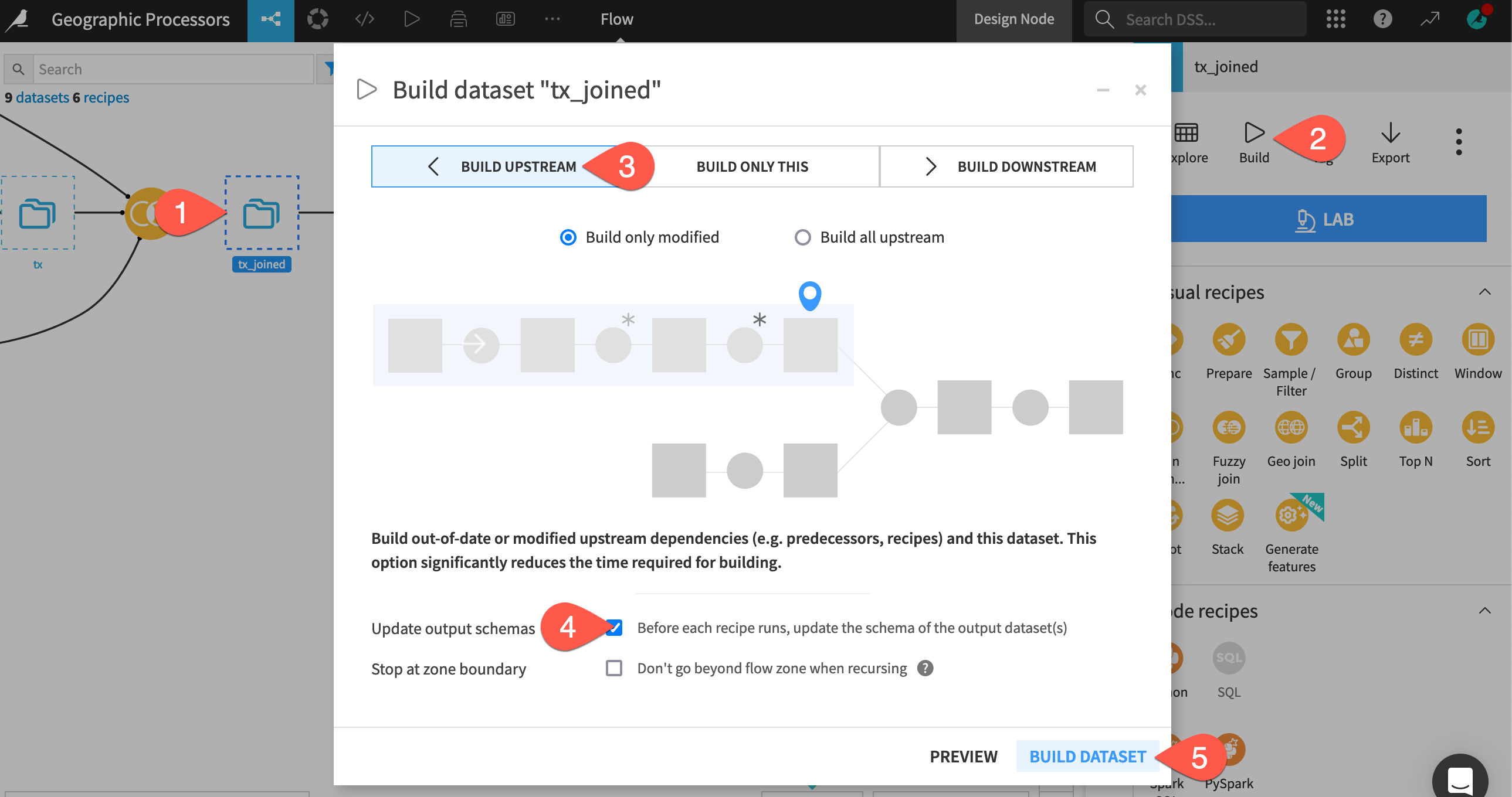 Dataiku screenshot of a build dialog.