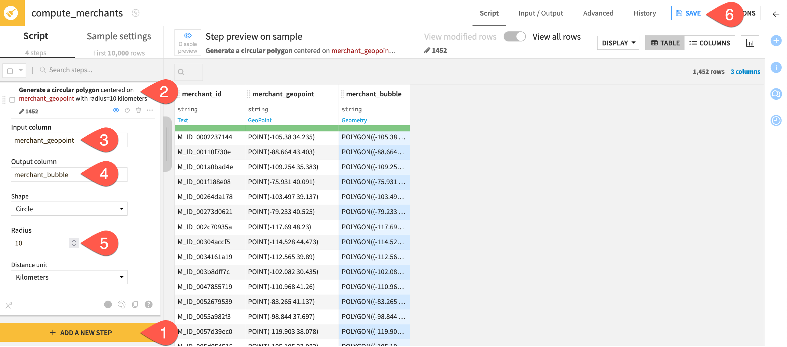 Dataiku screenshot of a Prepare step to add a GeoPoint.