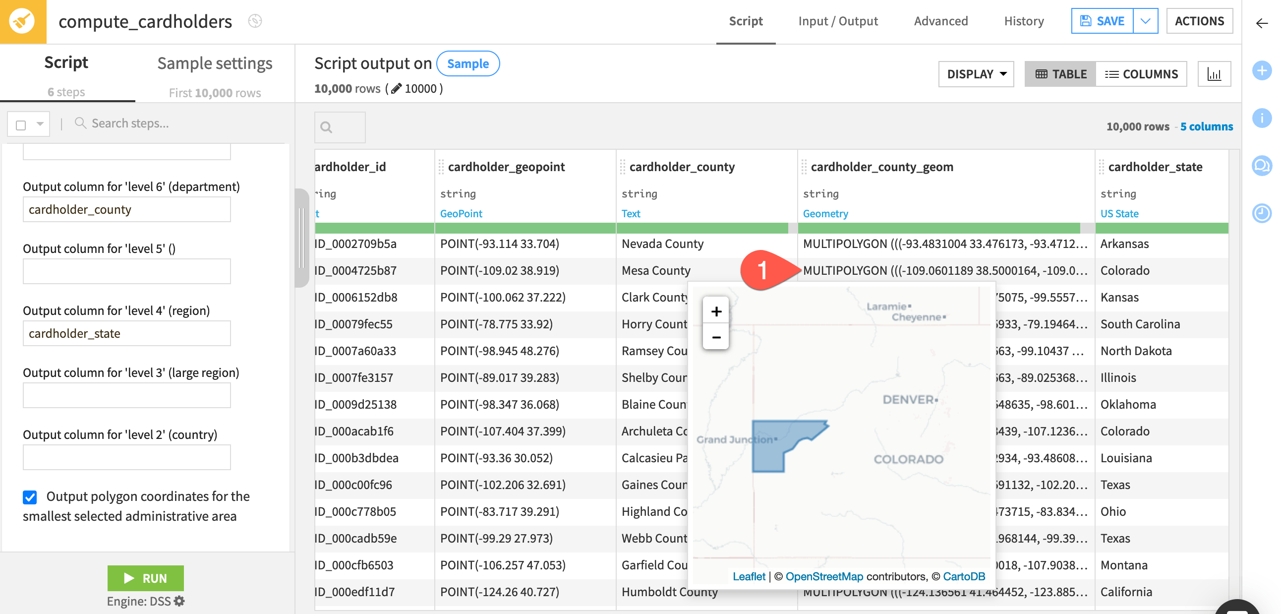 Dataiku screenshot of a preview of a geometry.