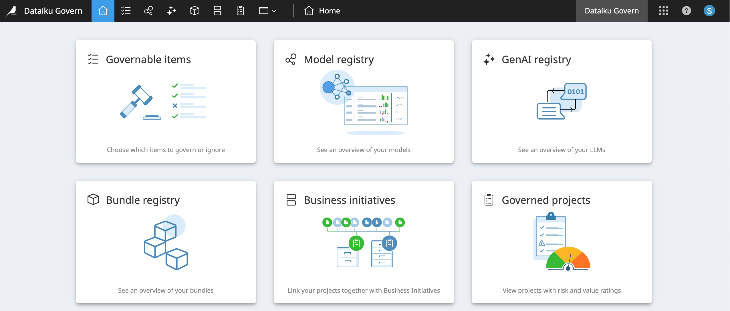 Dataiku screenshot of the home page of the Govern node.