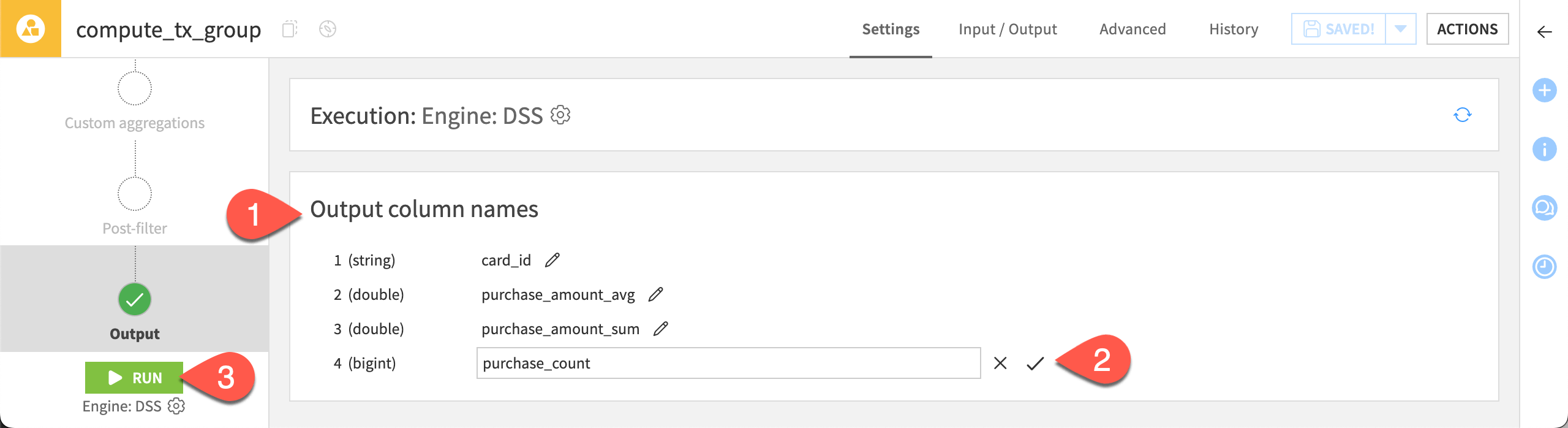 Dataiku screenshot of the configuration of a Group recipe.