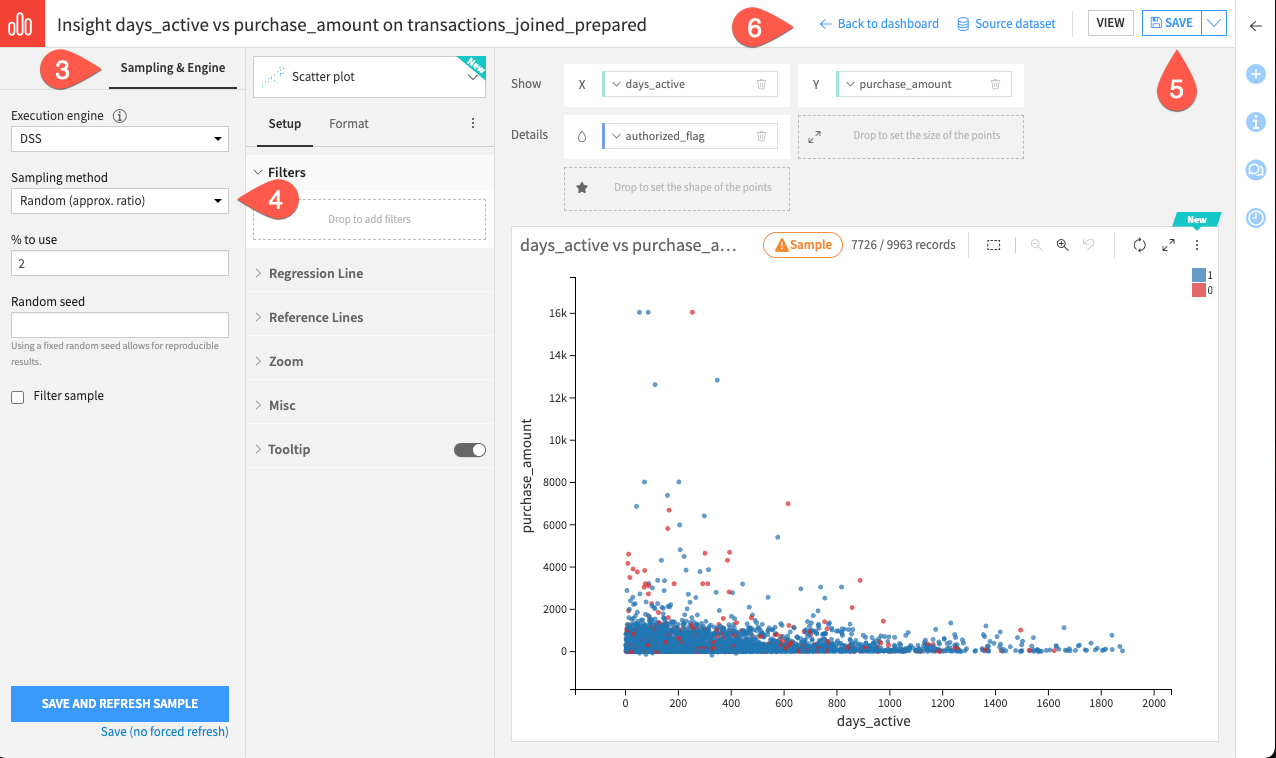 Dataiku screenshot of insight sampling method.