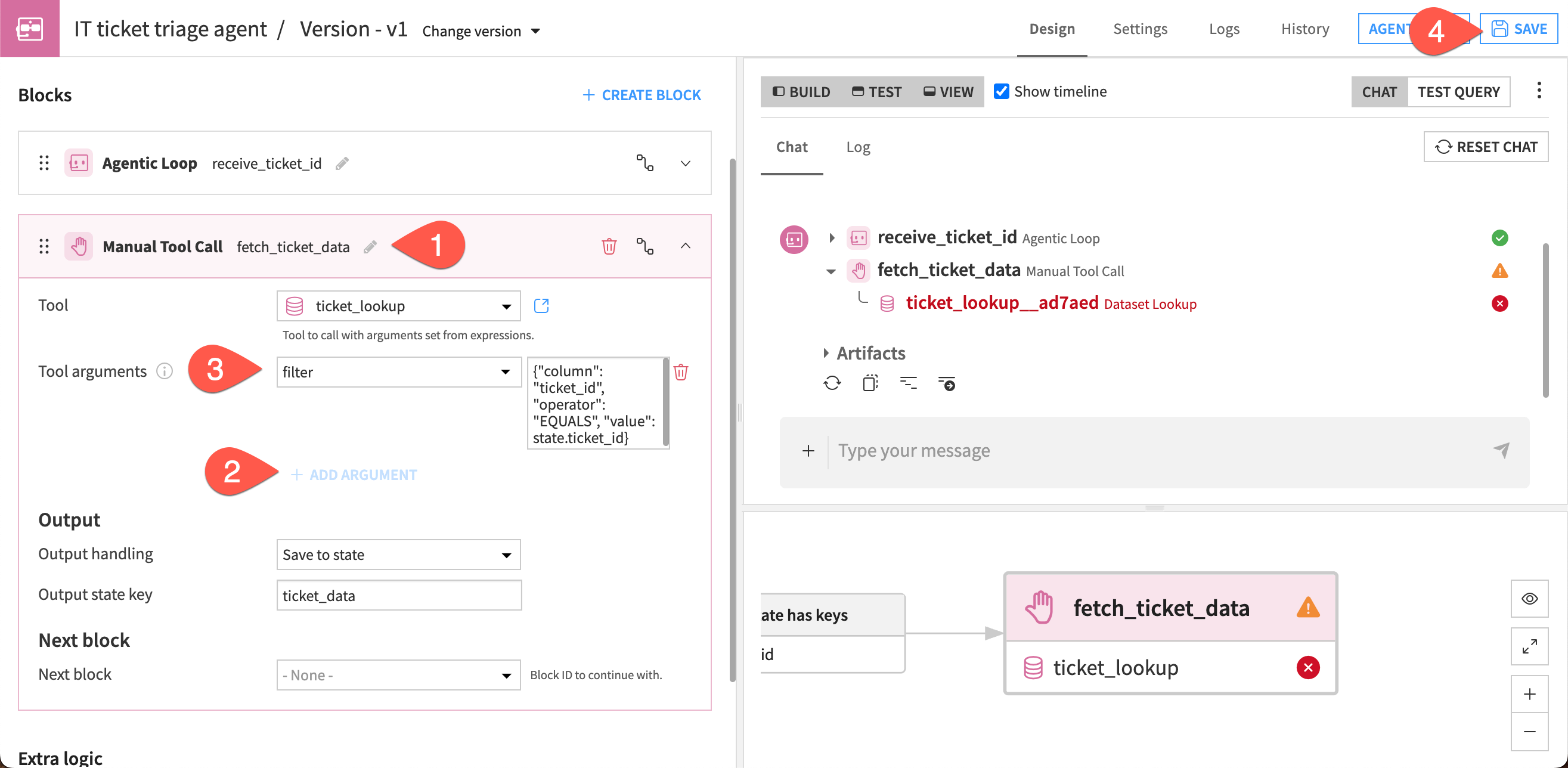 Screenshot of the steps to add a filter to the tool call.