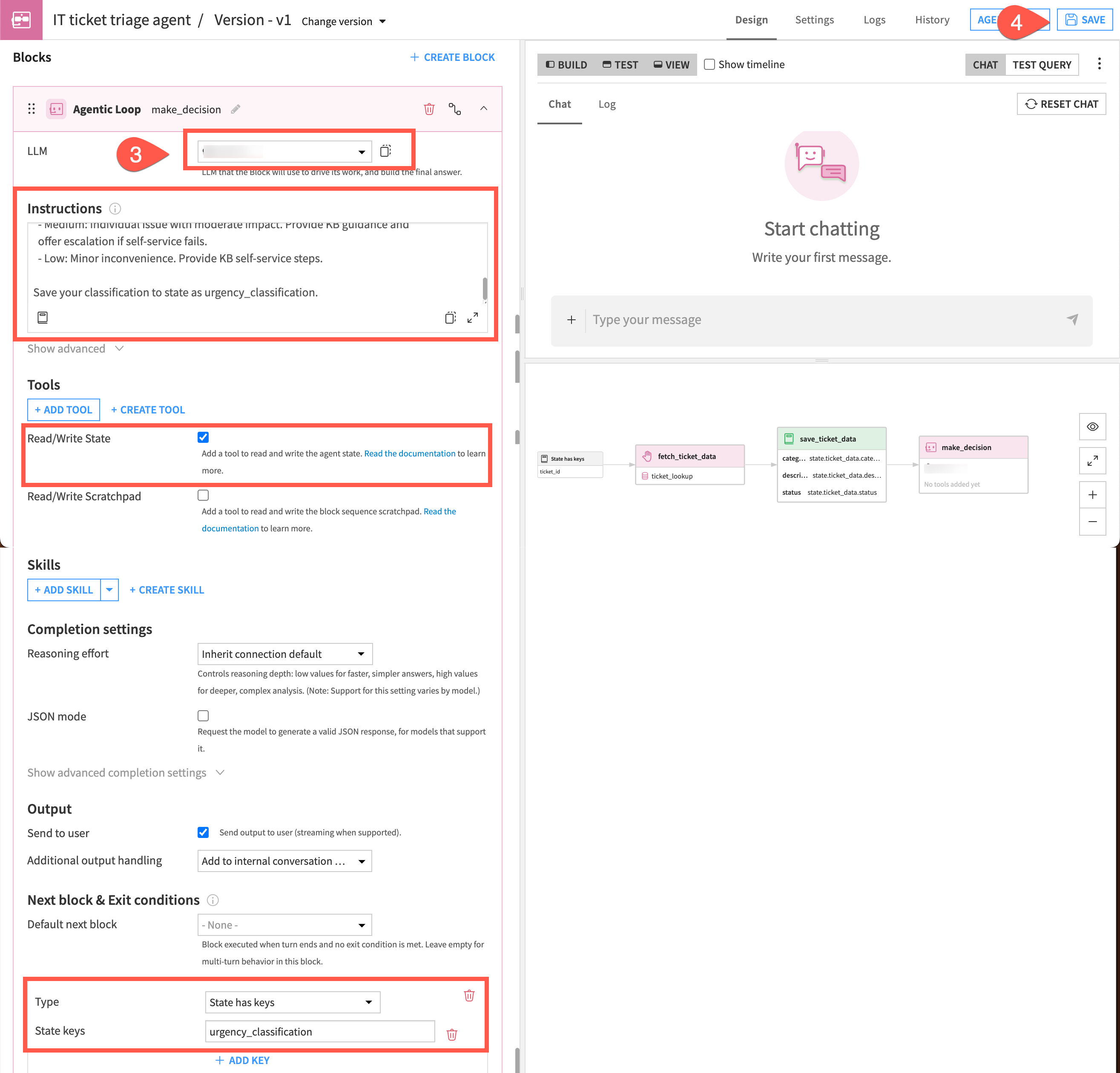 Screenshot of the steps to create the final Agentic Loop block.