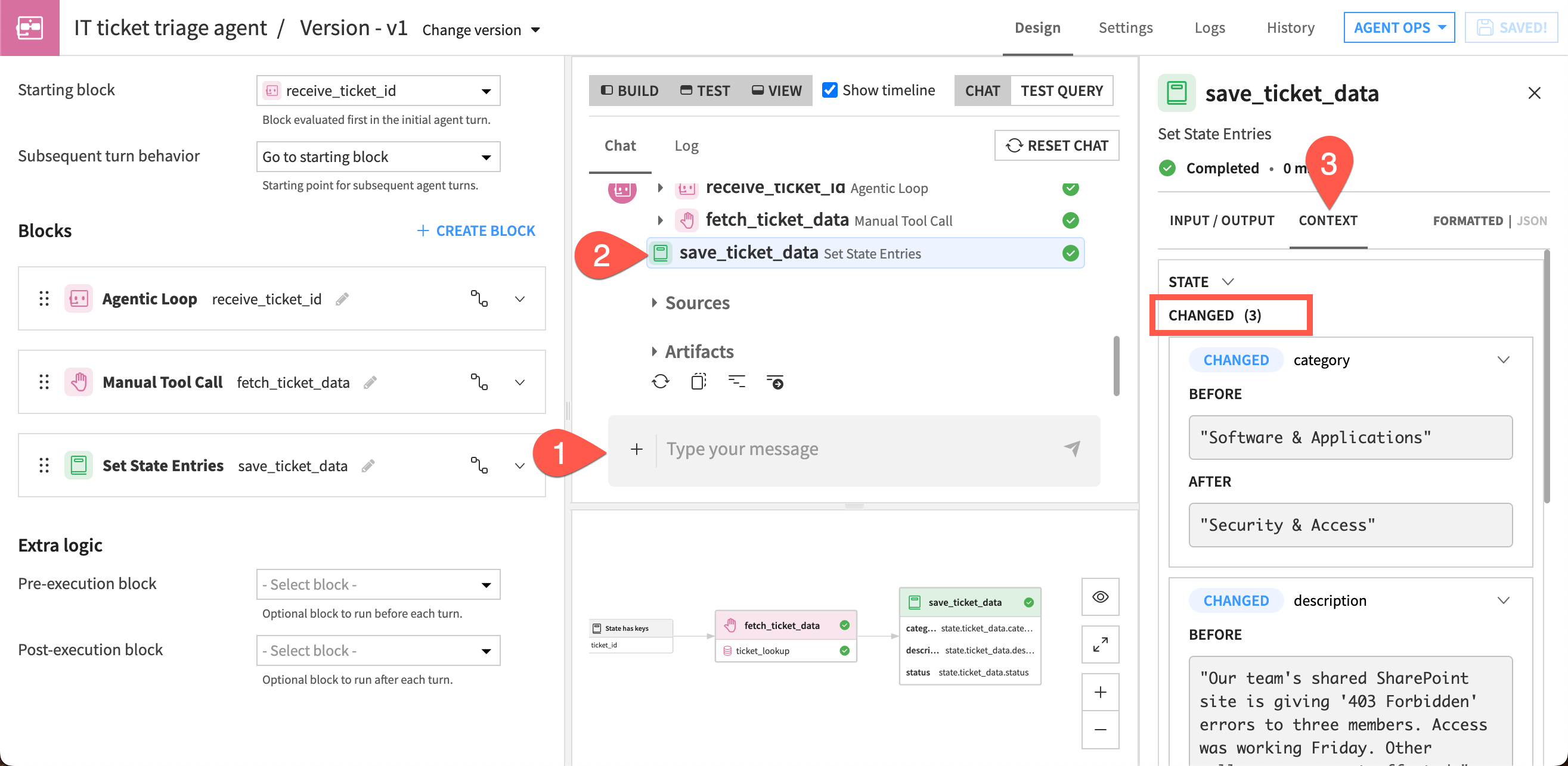 Screenshot of the steps to view context updates in the same chat.