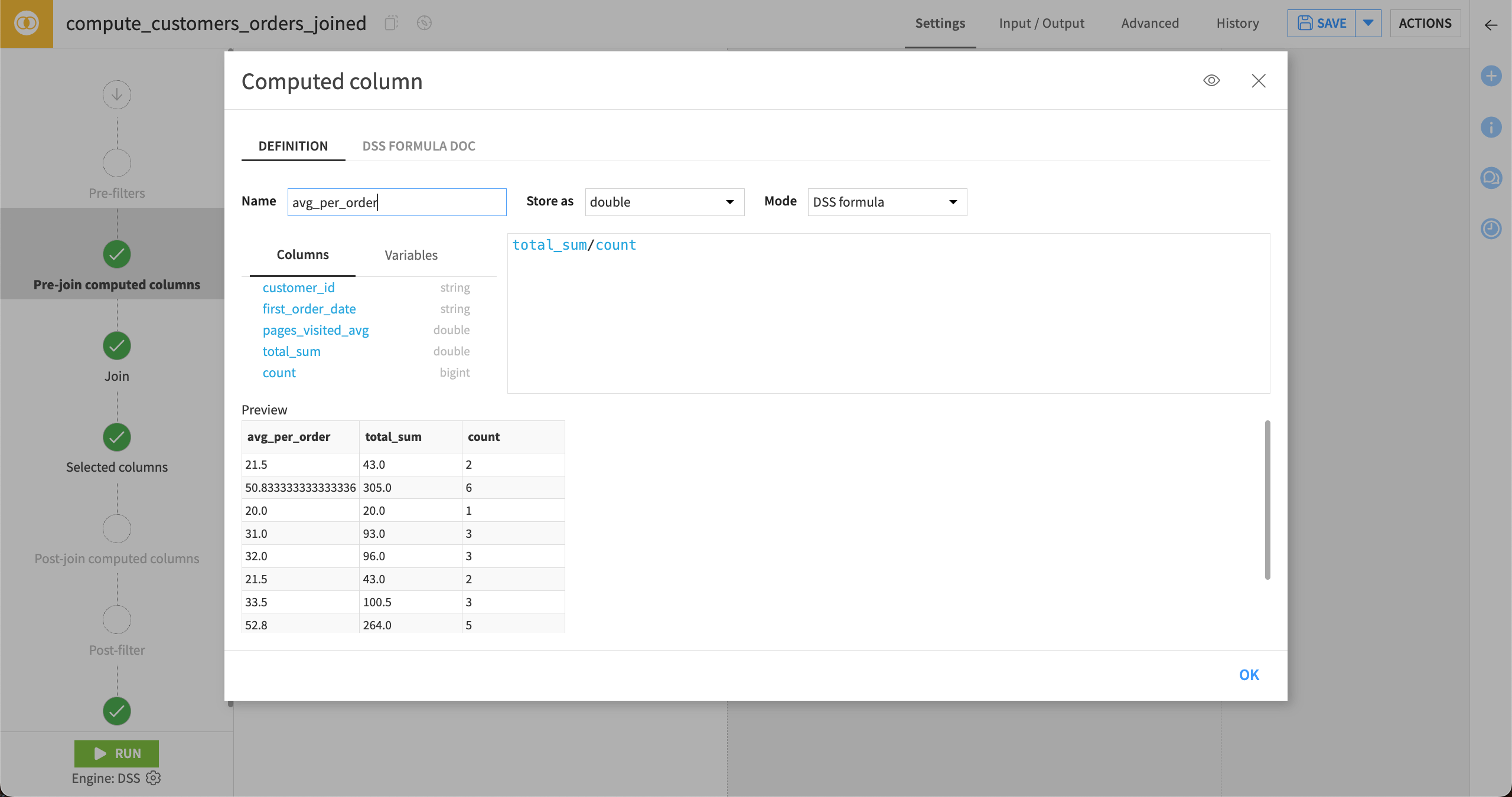 Screenshot showing the pre-join compute columns steps.