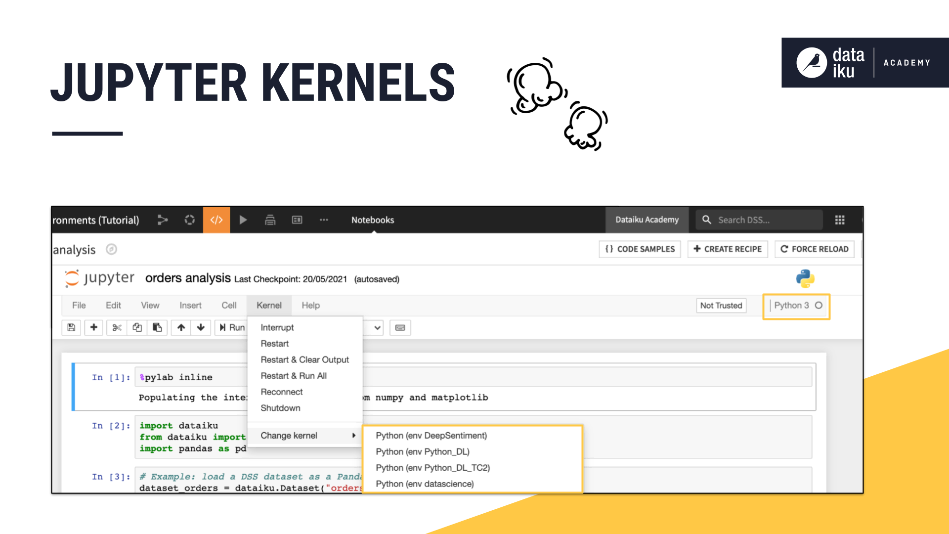 Slide depicting the kernel options in a Jupyter notebook.