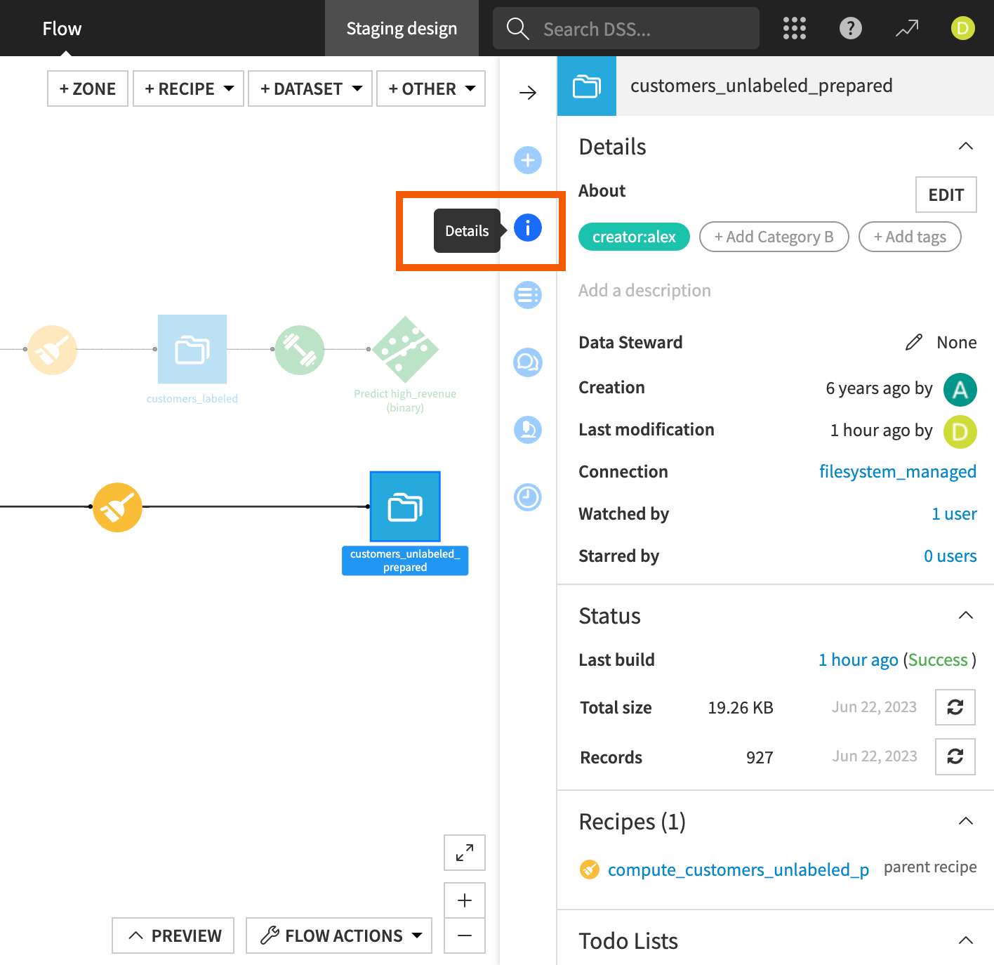 Screenshot of the Details tab information for a dataset.