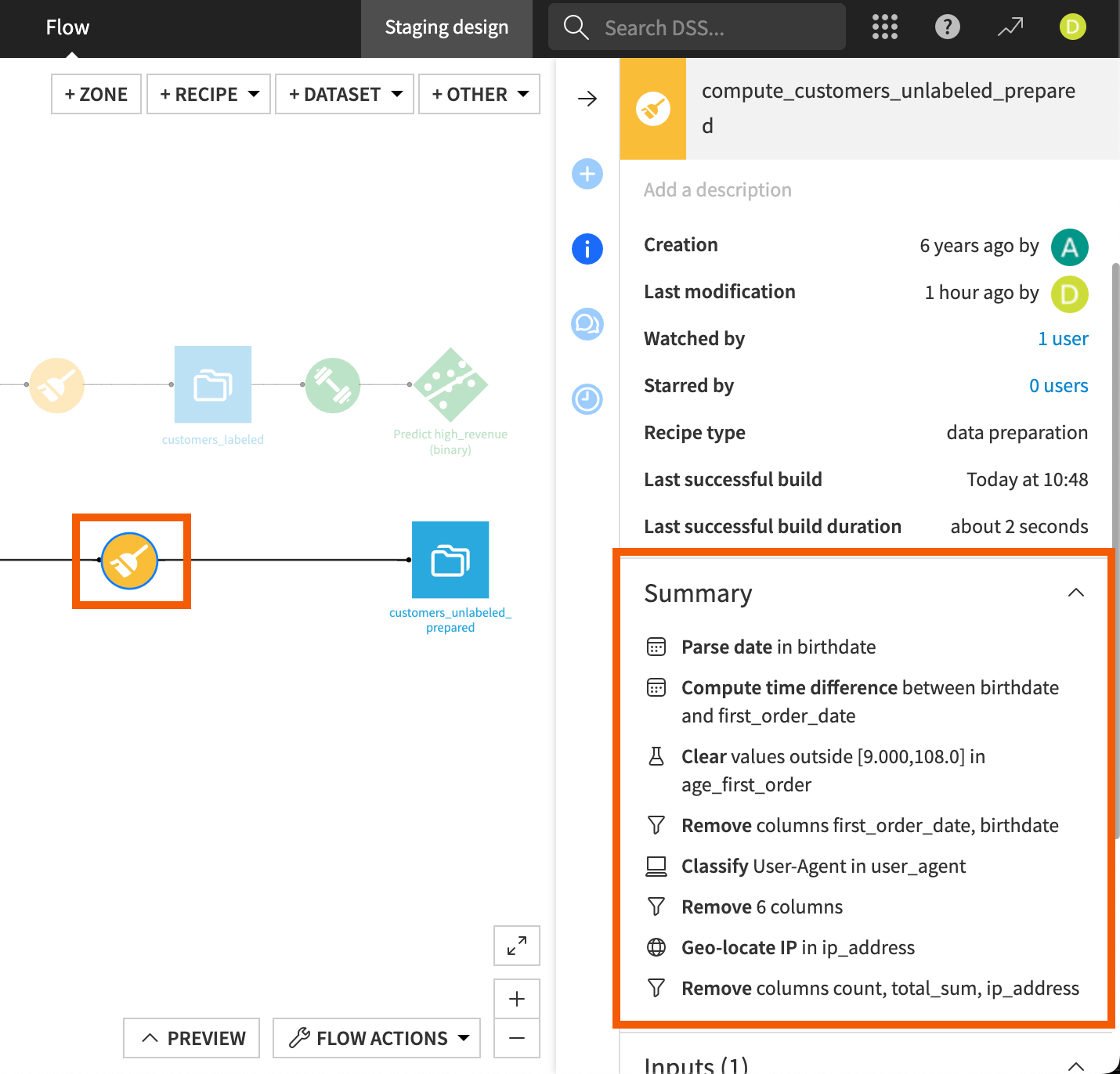 Screenshot of the Details tab summary for a recipe.