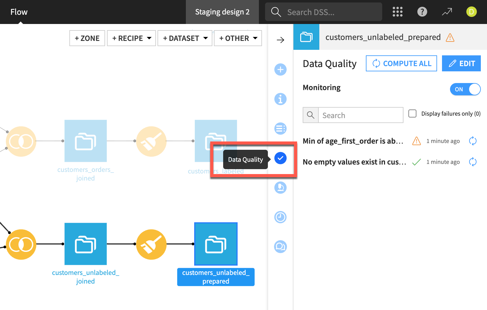 Screenshot of the Data quality tab for a dataset.