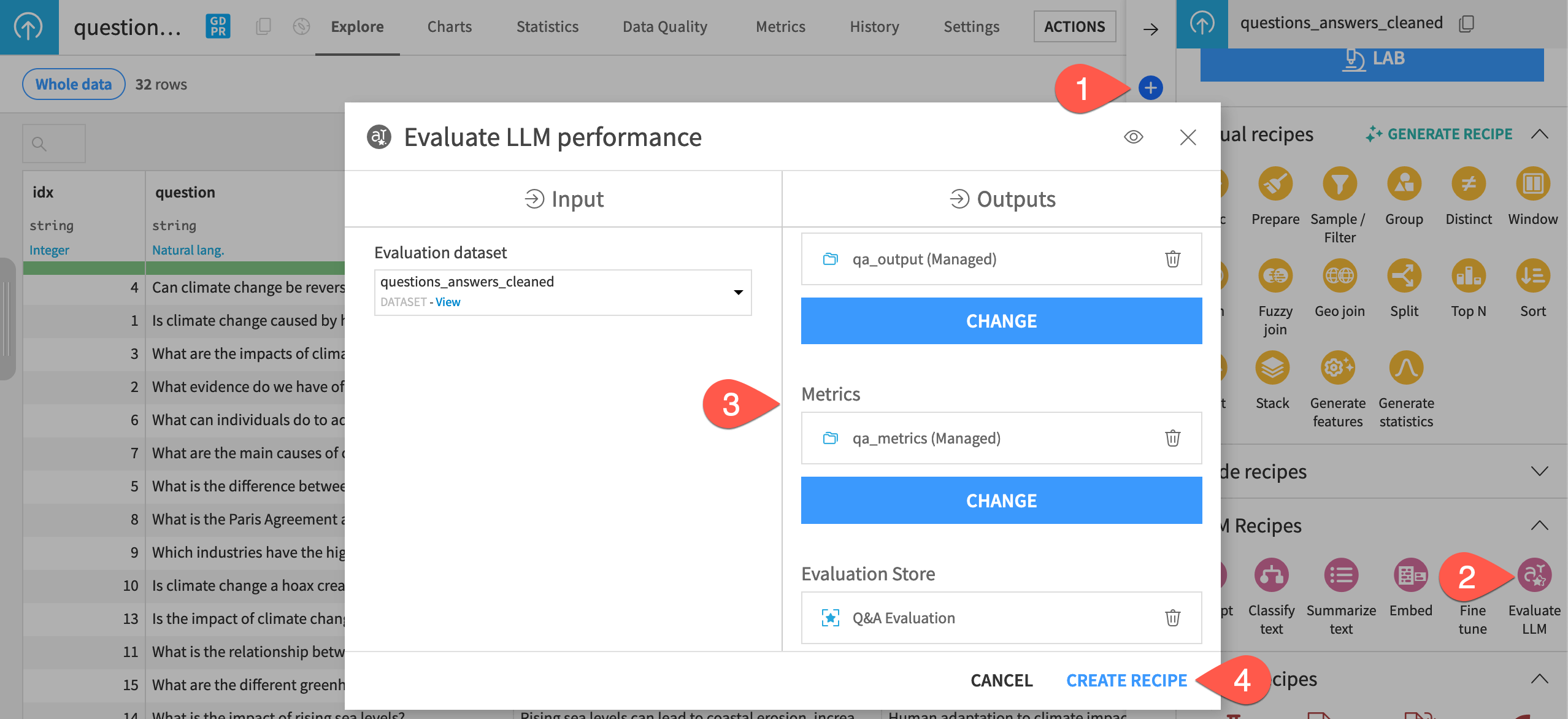 Dataiku screenshot of the dialog to create an LLM recipe.