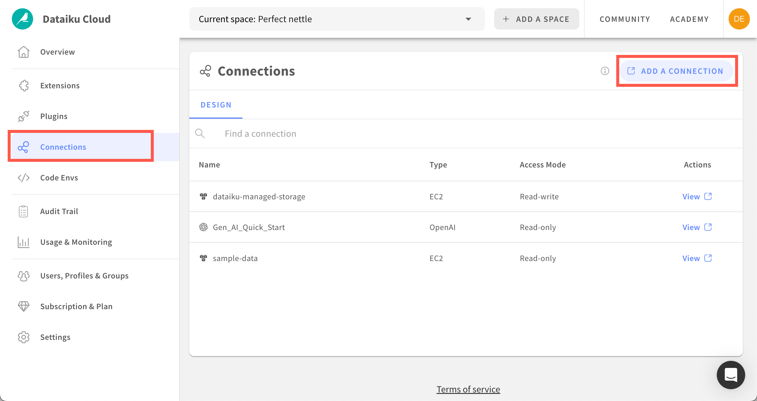 Screenshot of the LLM connection settings in Dataiku Cloud
