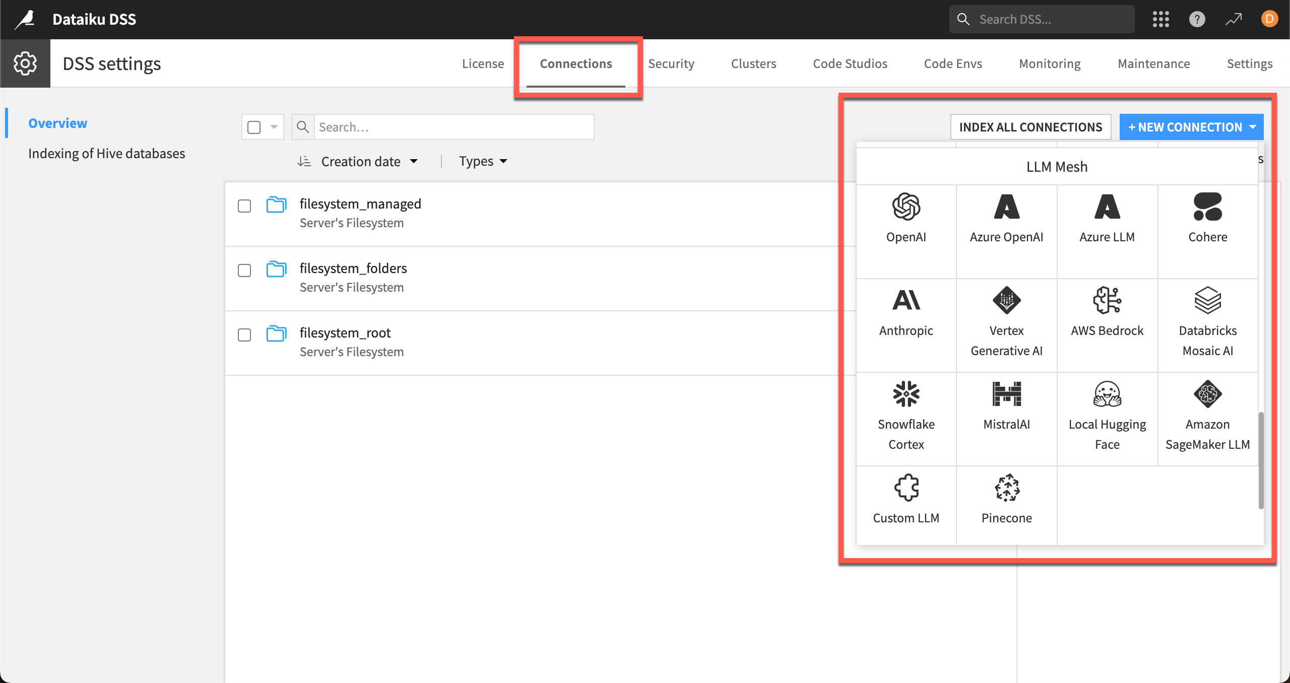 Screenshot of the cache settings in LLM connections.