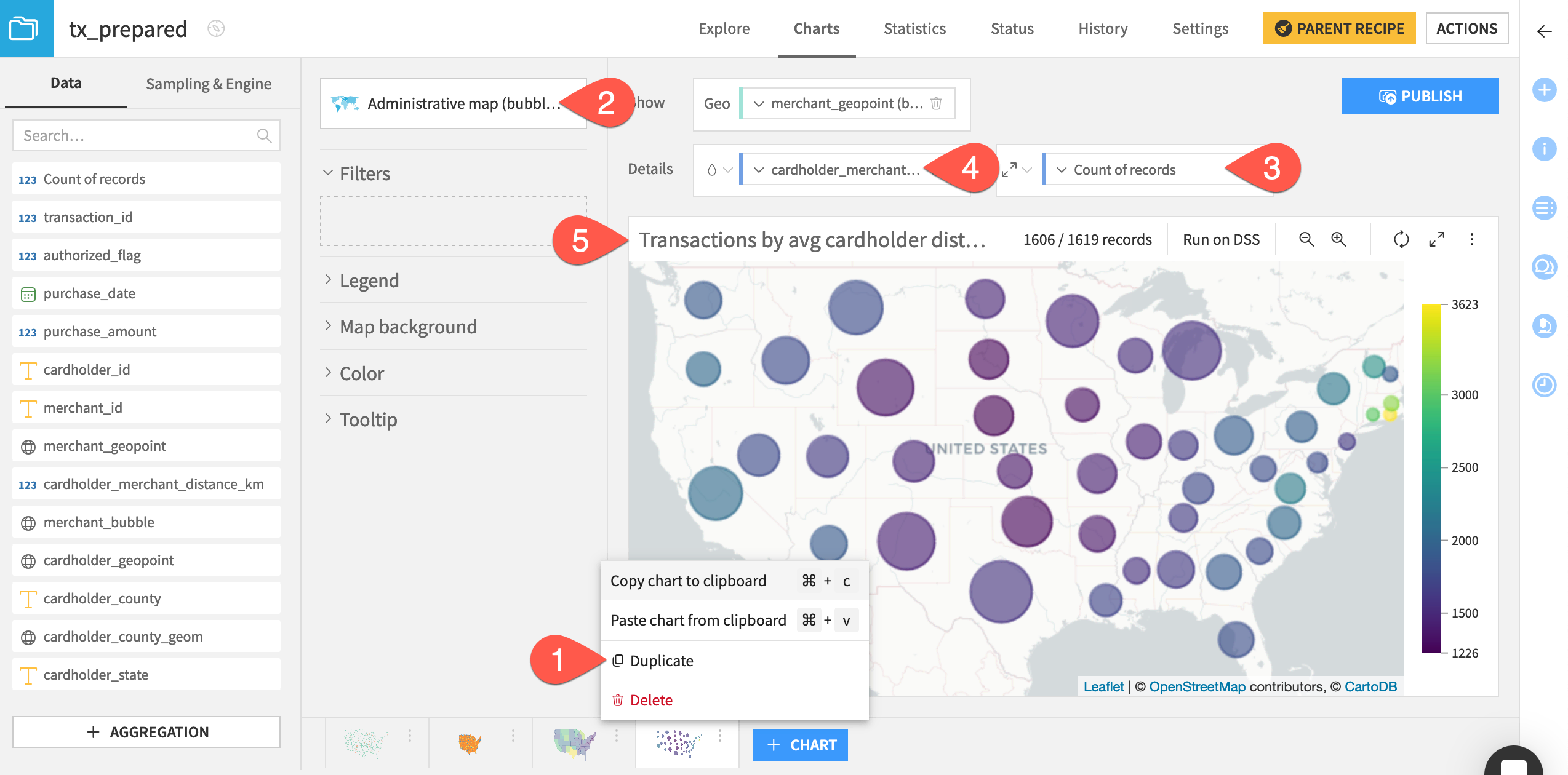 Dataiku screenshot of a bubble admin map.