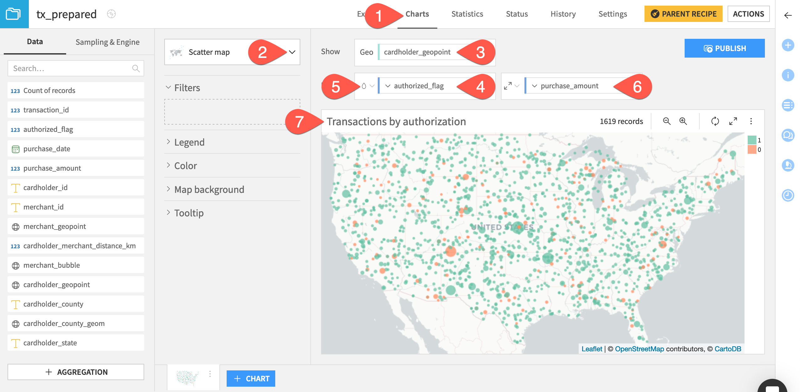 Dataiku screenshot of a scatter map.