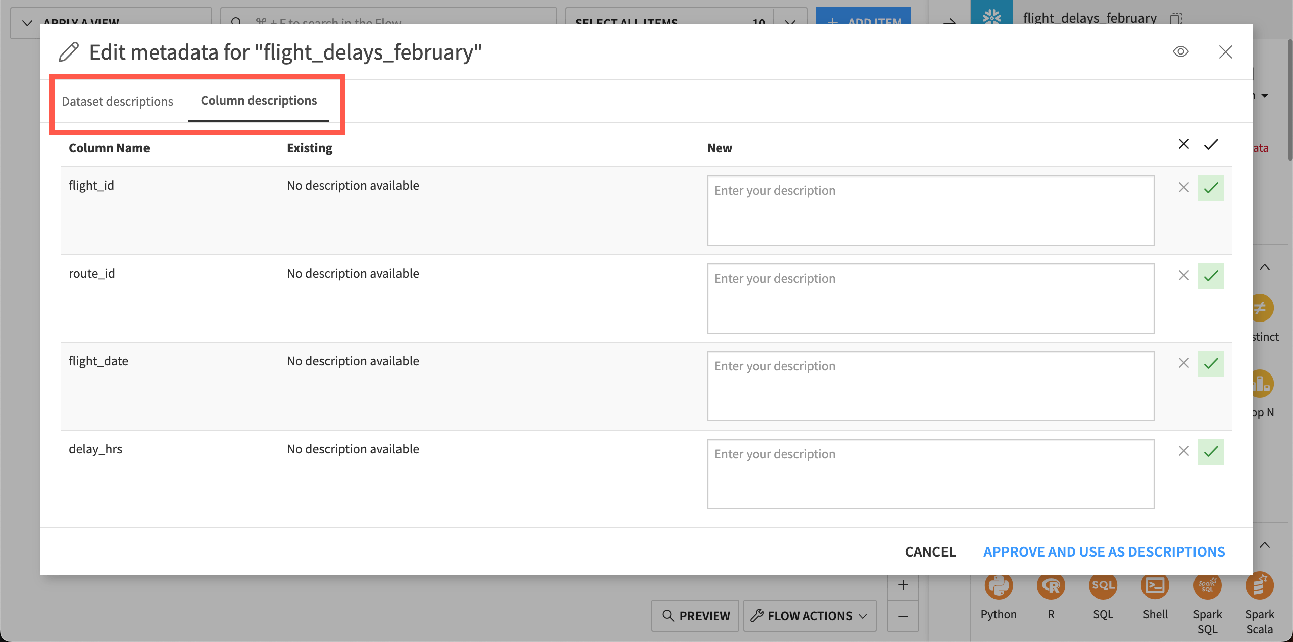 Screenshot showing how to add metadata in the modal.