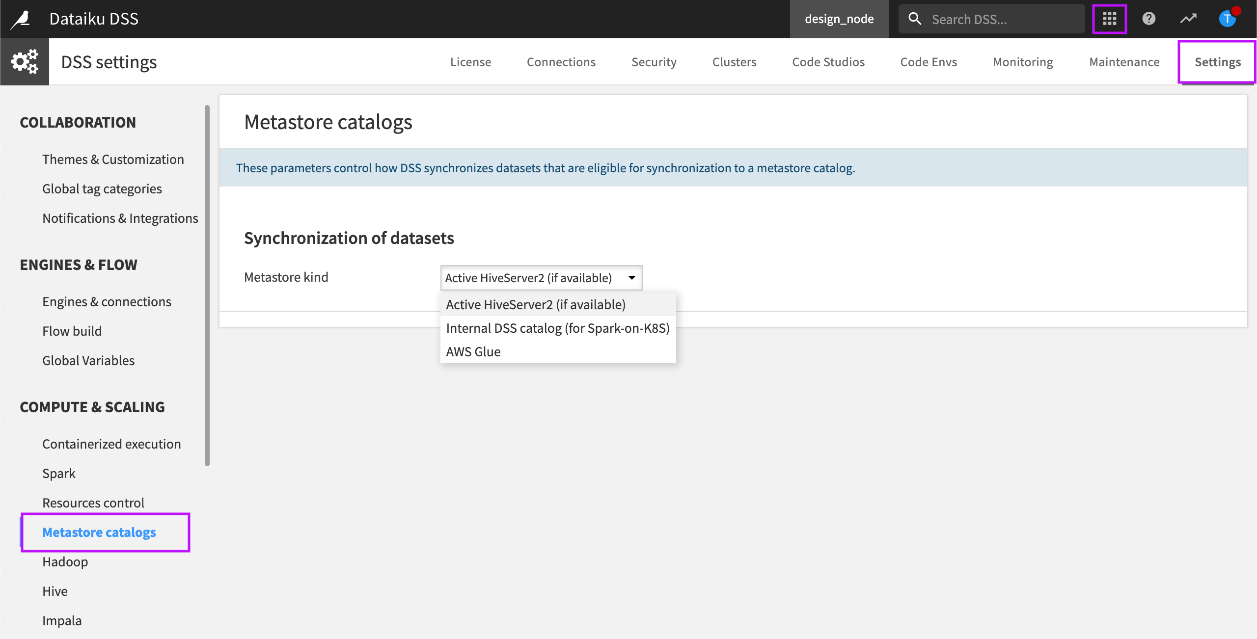 Usage Parameters section of the Connections tab within DSS settings.