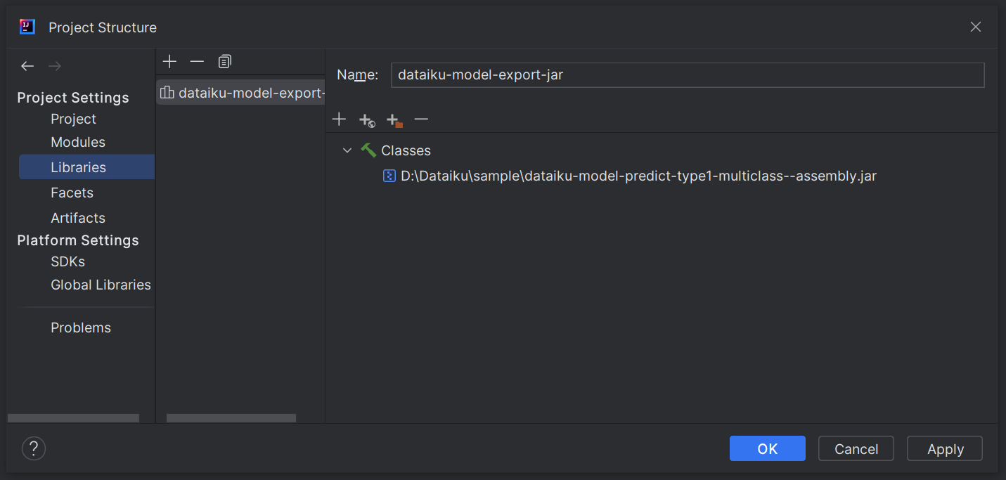 IDE screenshot of the jar file as a library.