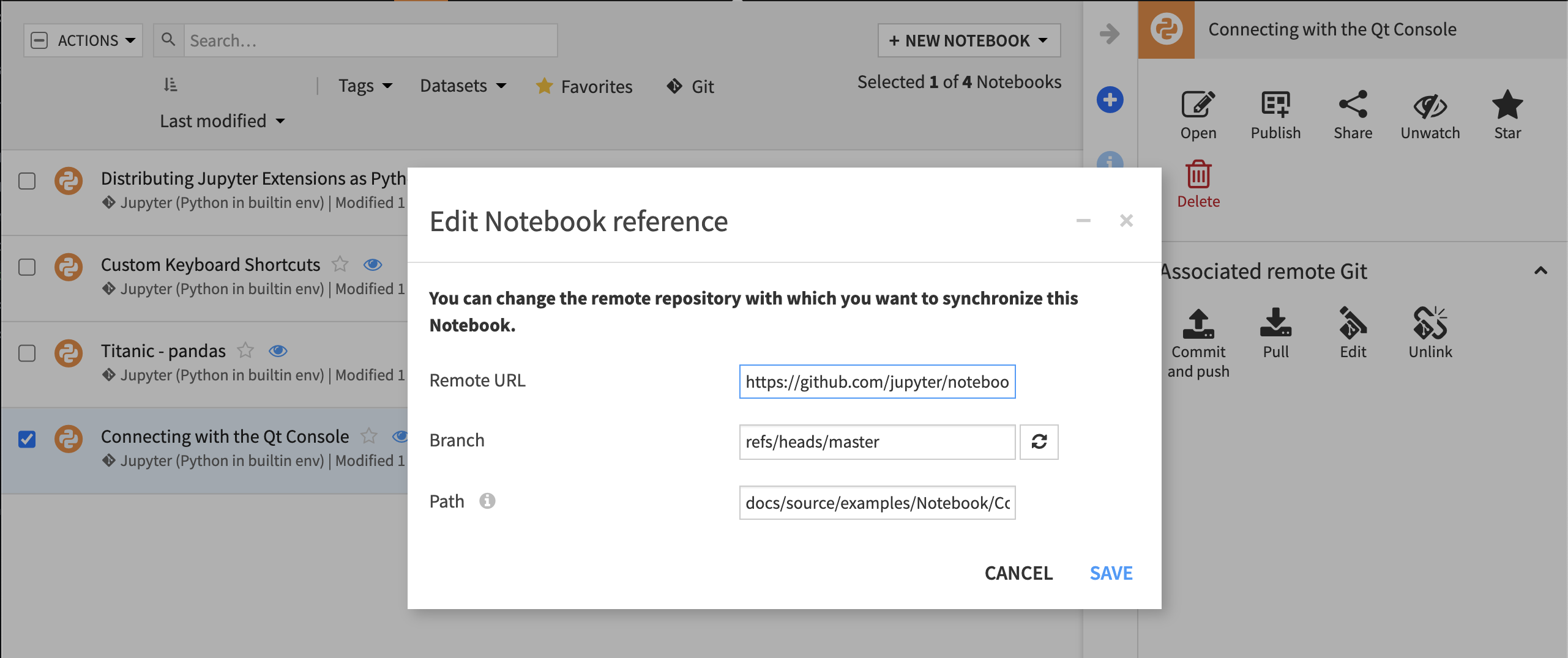 Edit Notebook reference dialog