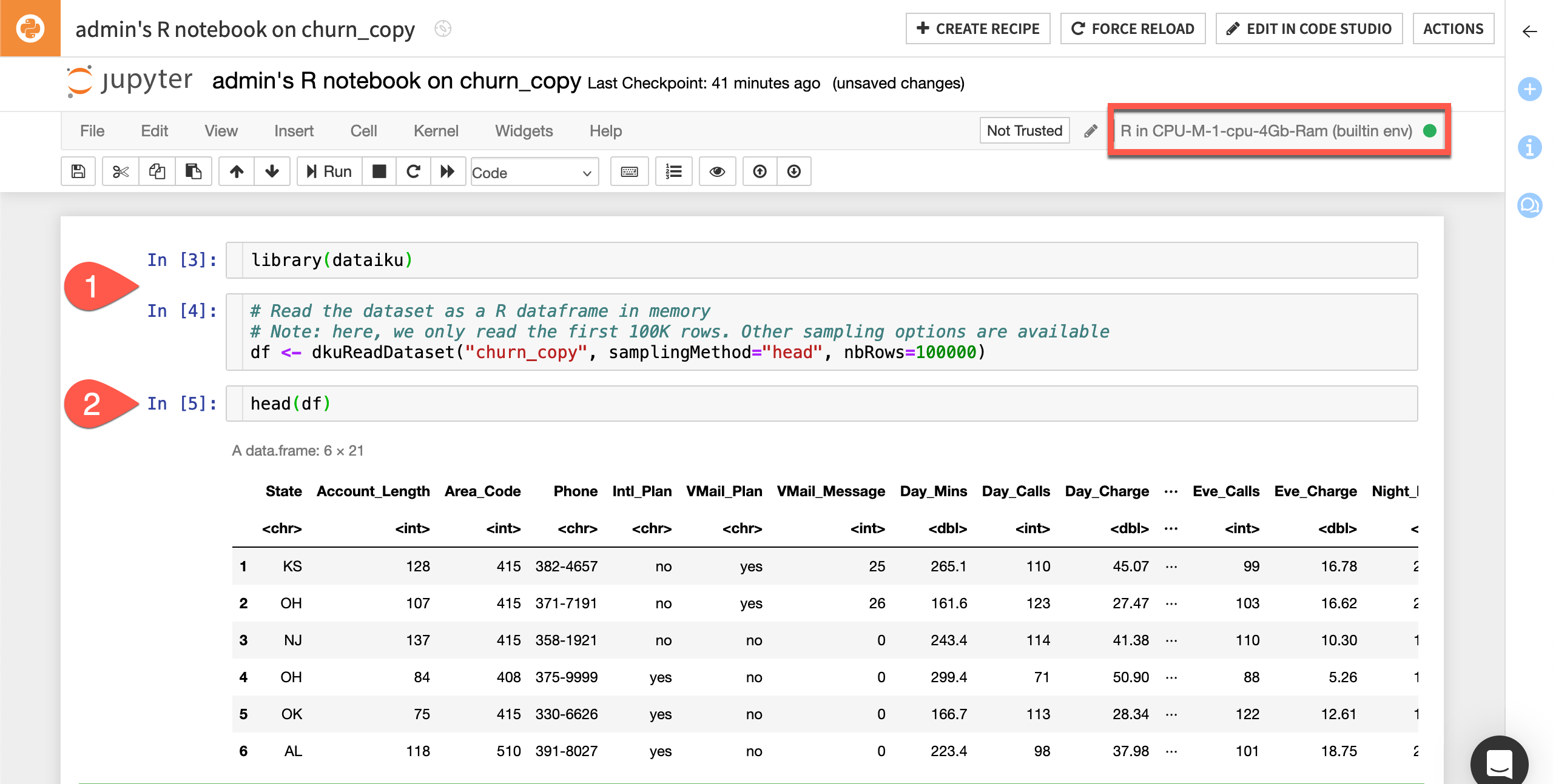 Dataiku screenshot of an R notebook.