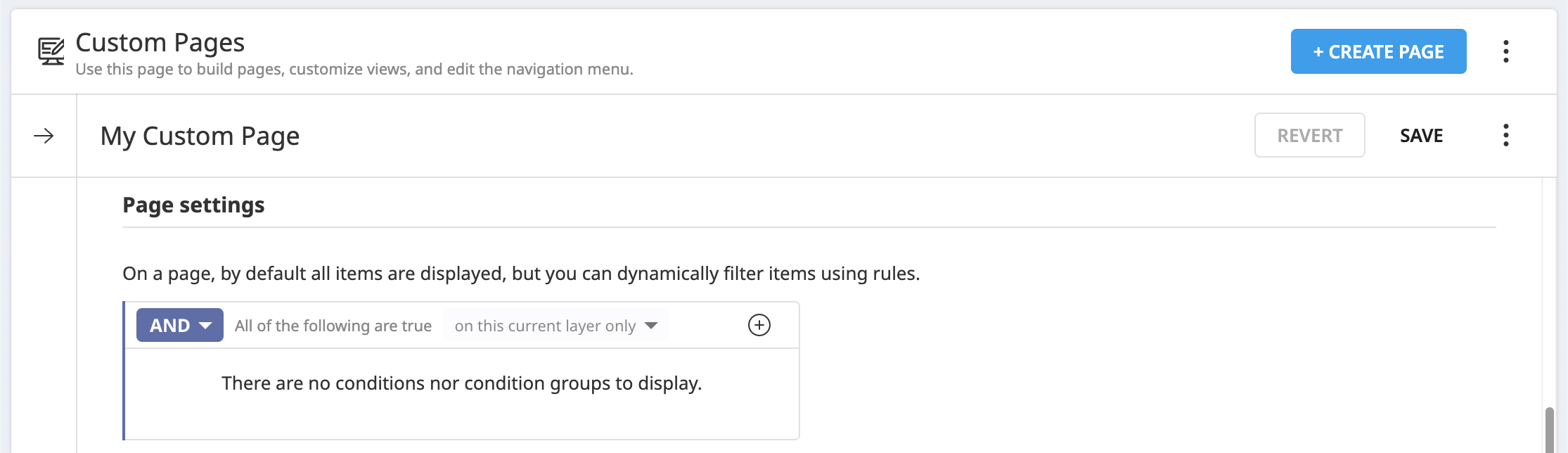 Dataiku screenshot of custom page filter settings.