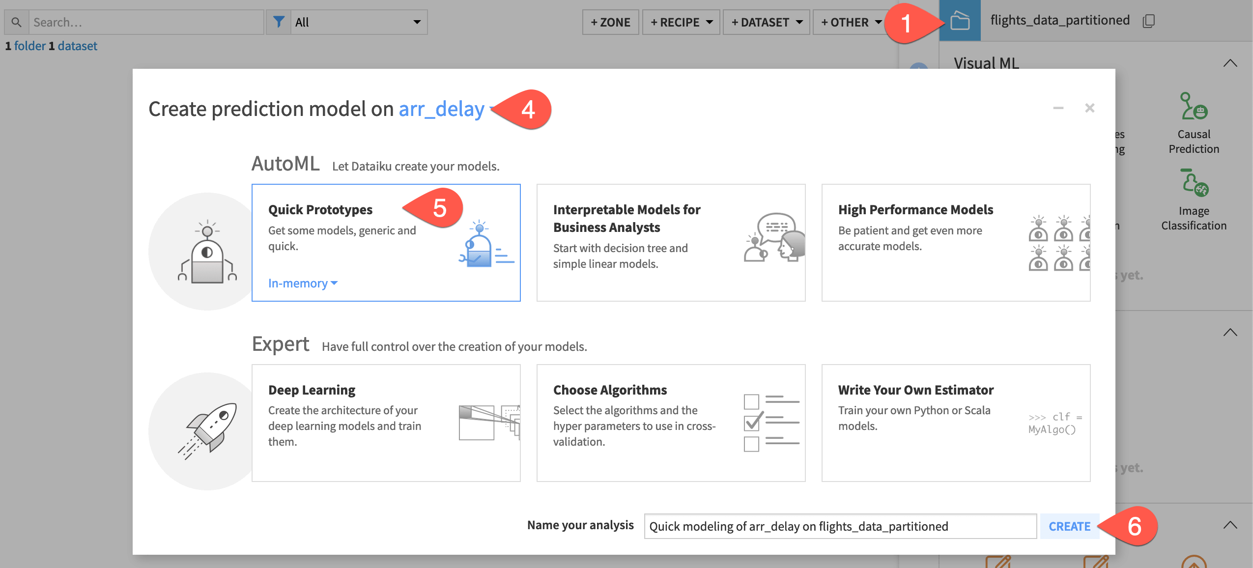 Dataiku screenshot of the dialog to create a deep learning task.