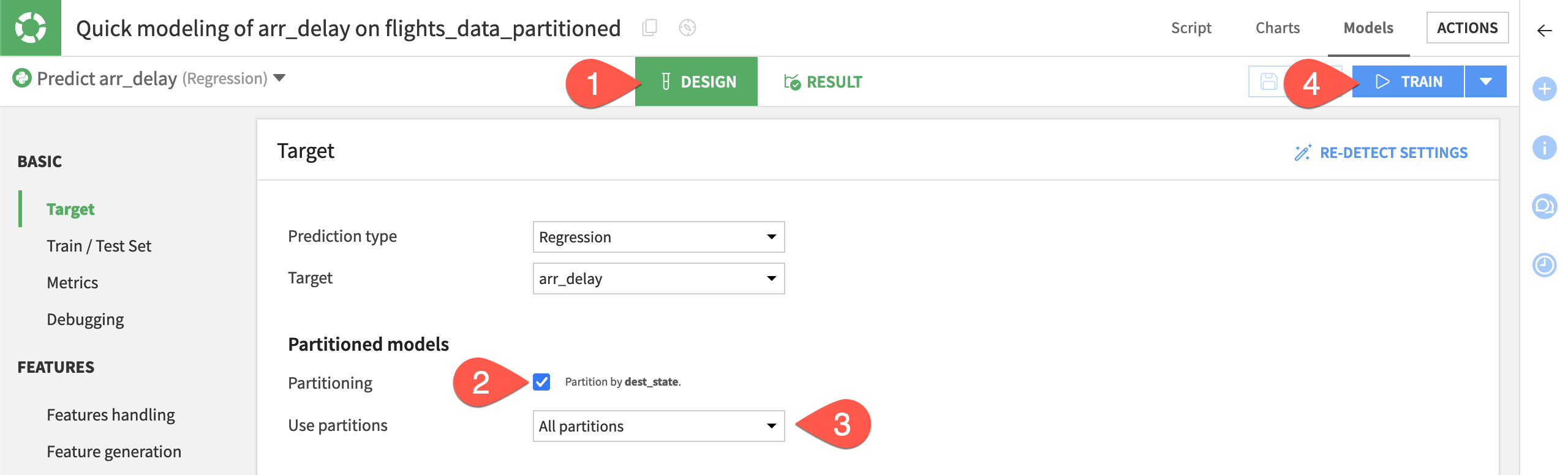 Dataiku screenshot of the design for a partitioned model.