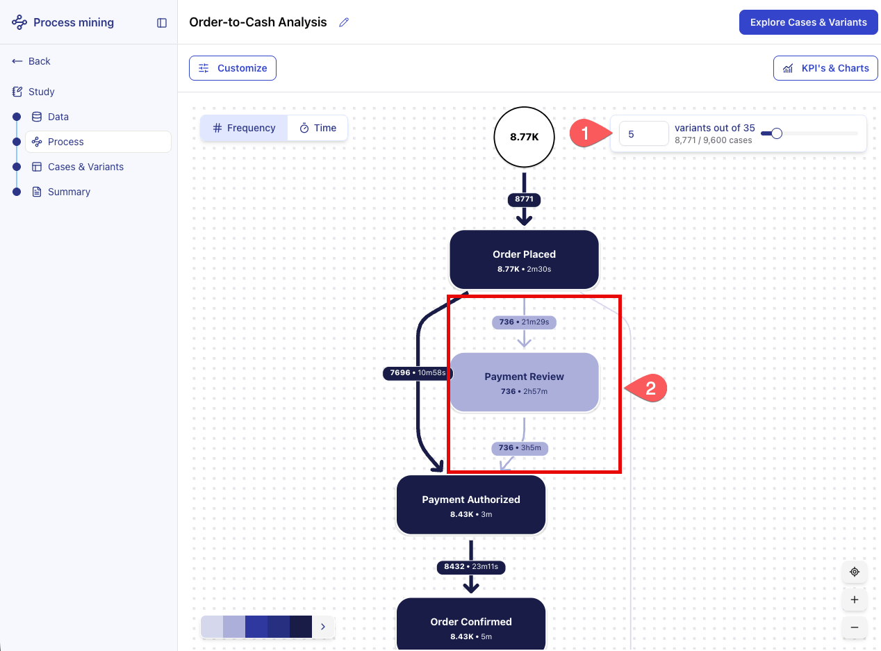 Screenshot of the full process graph showing 5 variants.