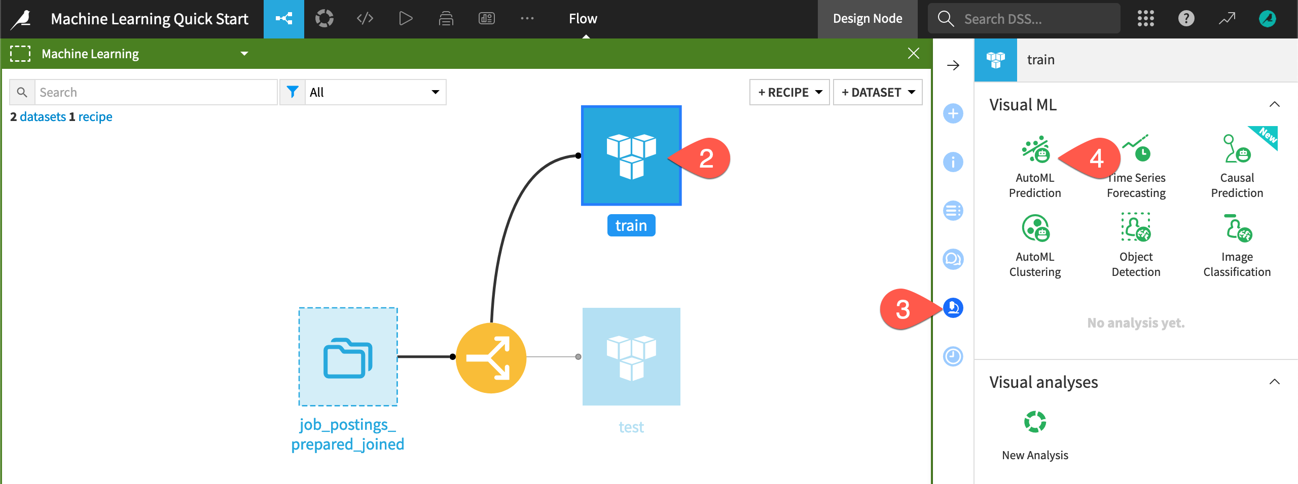 Dataiku screenshot of the interface for selecting an autoML prediction task.