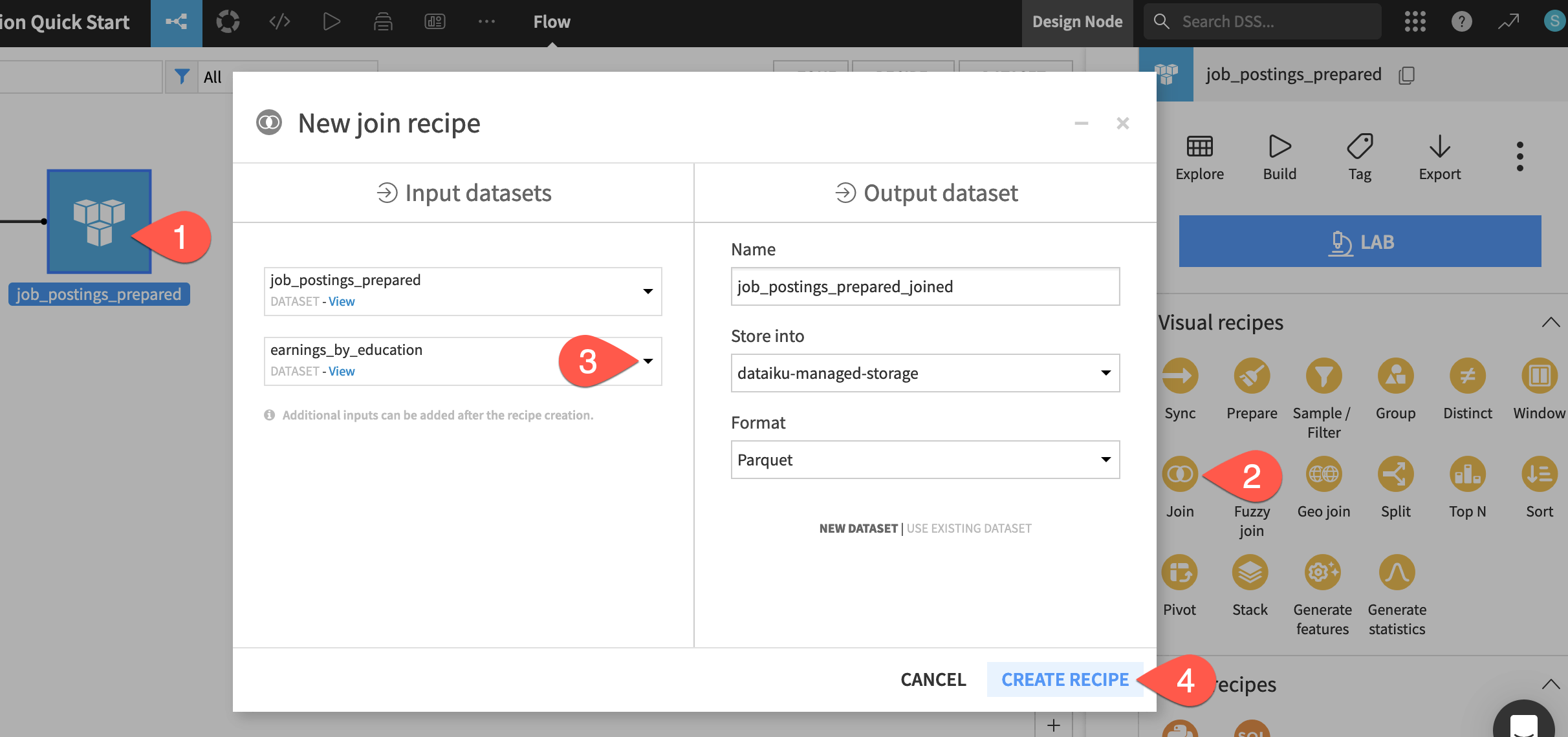 Dataiku screenshot of the dialog for a Join recipe.