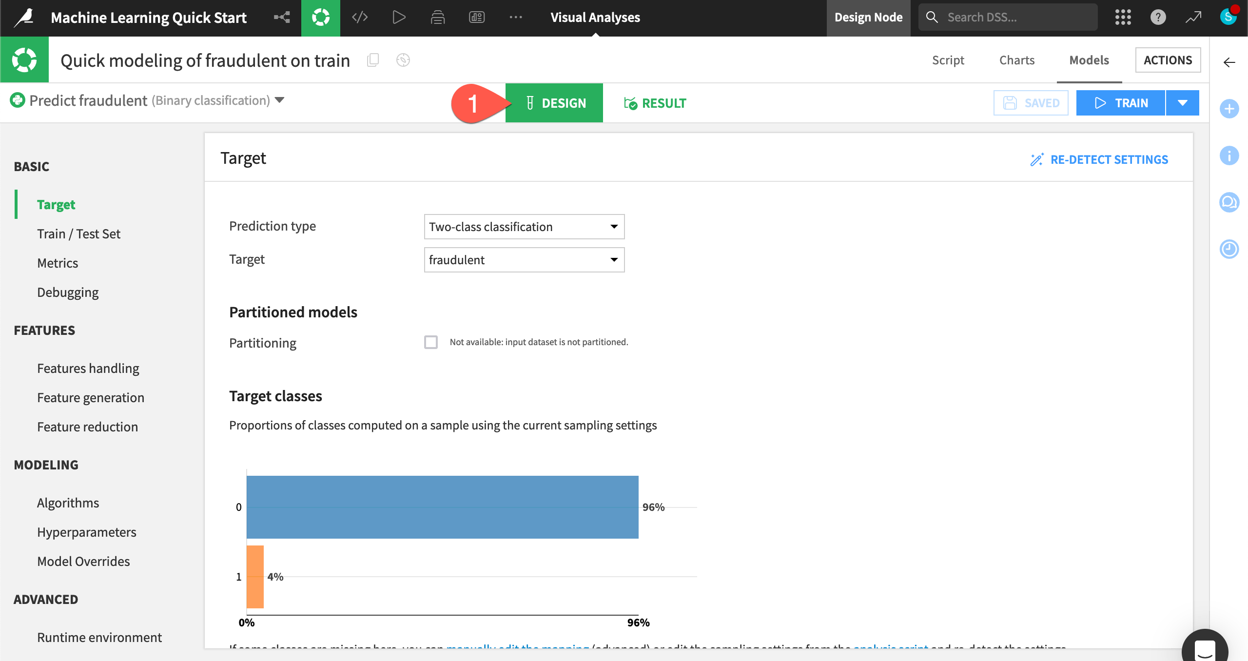 Dataiku screenshot of the Design tab.