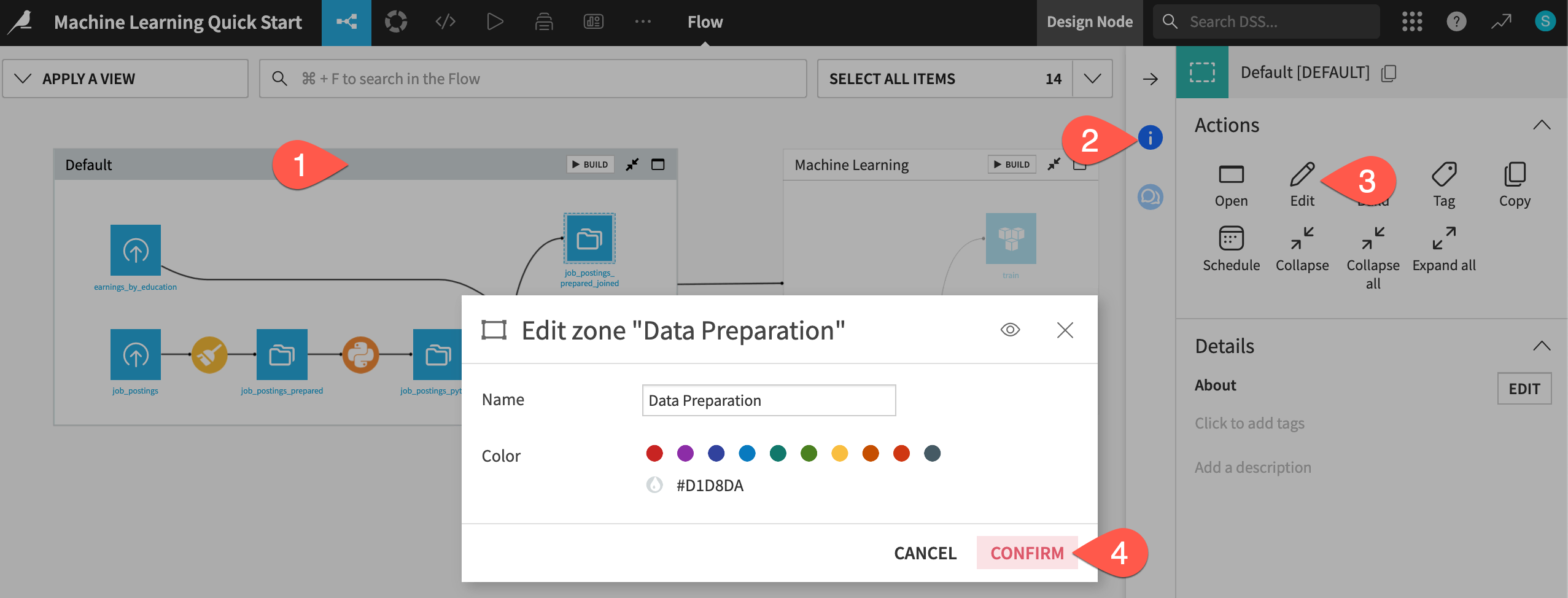 Dataiku screenshot of the dialog for editing a zone.