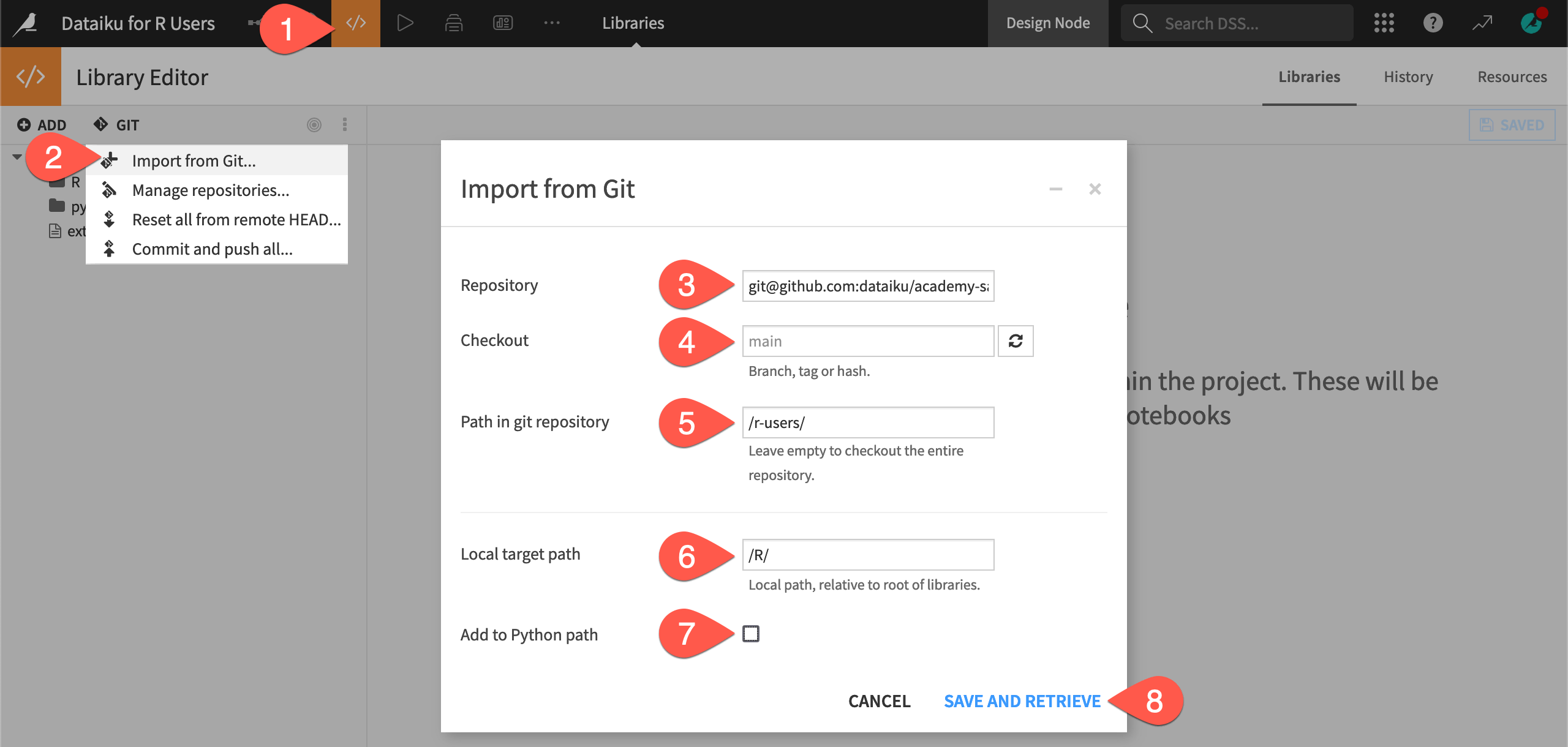 Dataiku screenshot of the dialog for creating a Git reference.