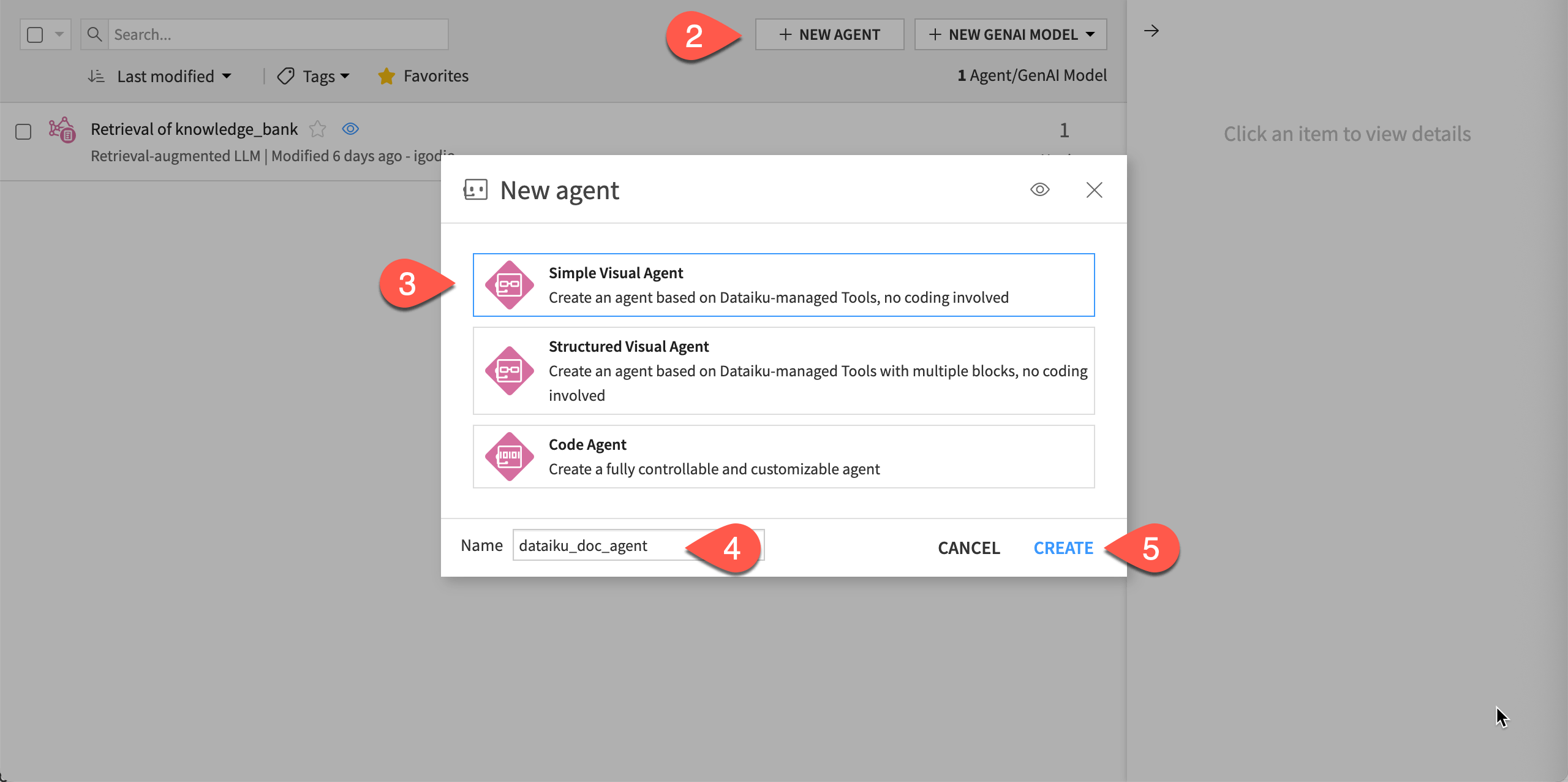 Steps to create a new agent from the Flow.