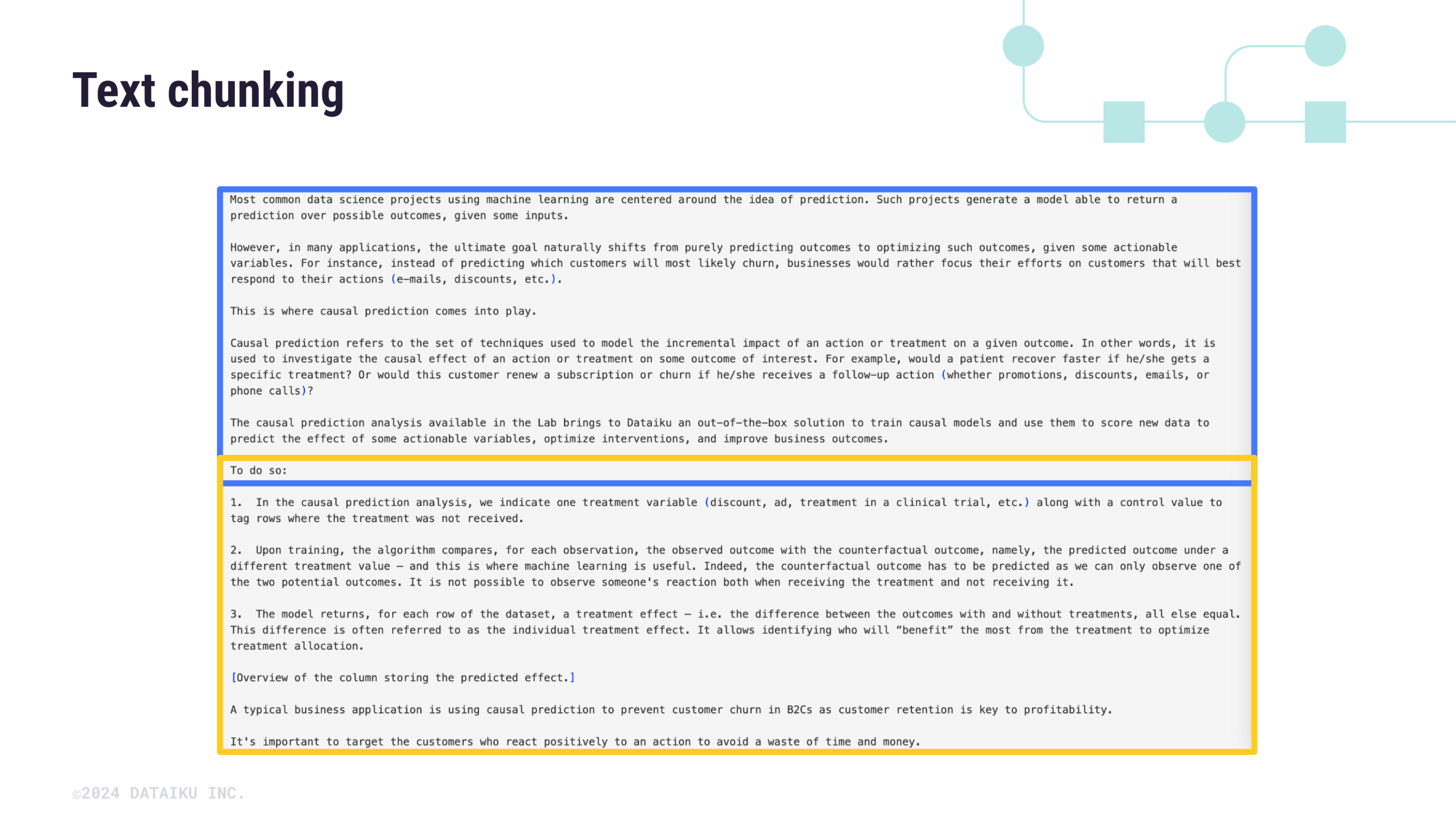 Illustration of text chunking in Dataiku.