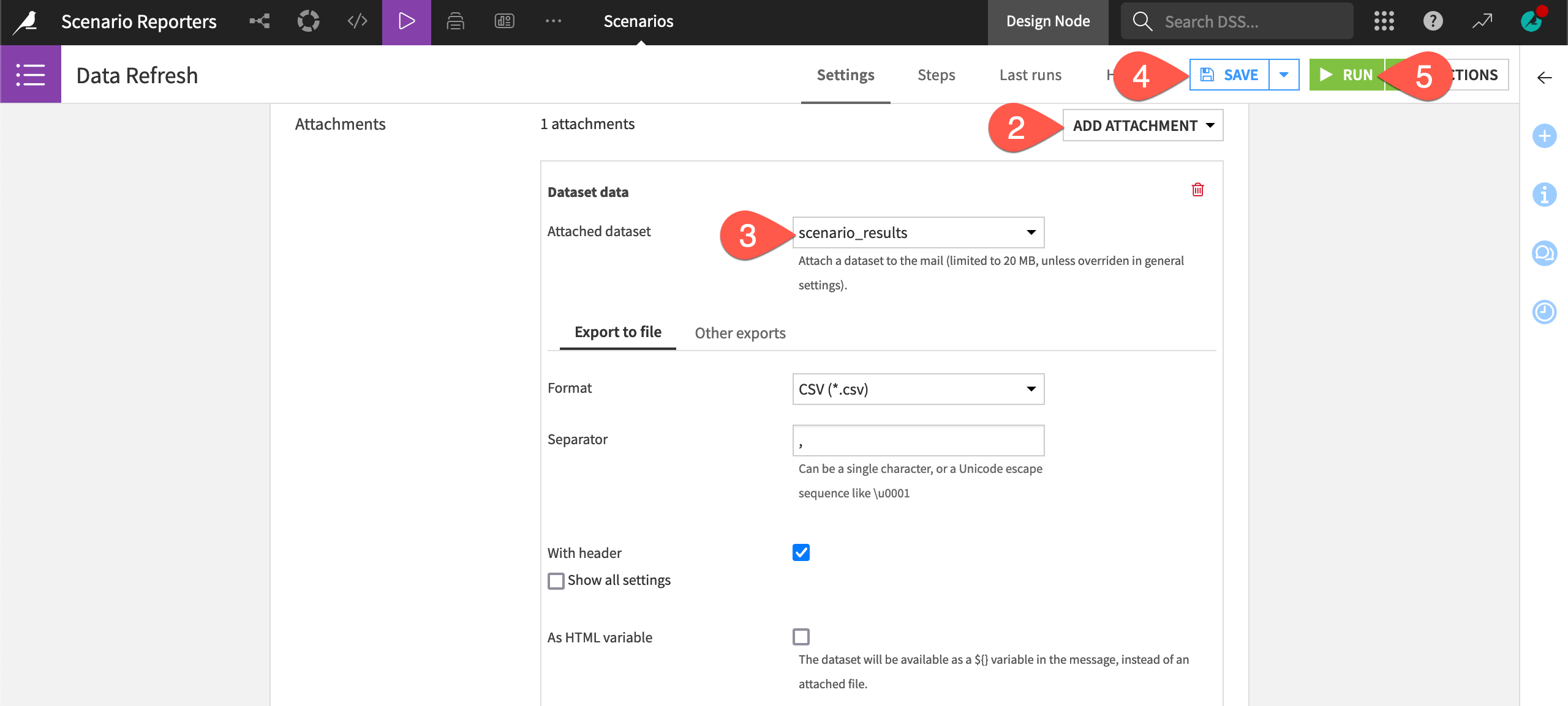 Dataiku screenshot of an attachment in a reporter.