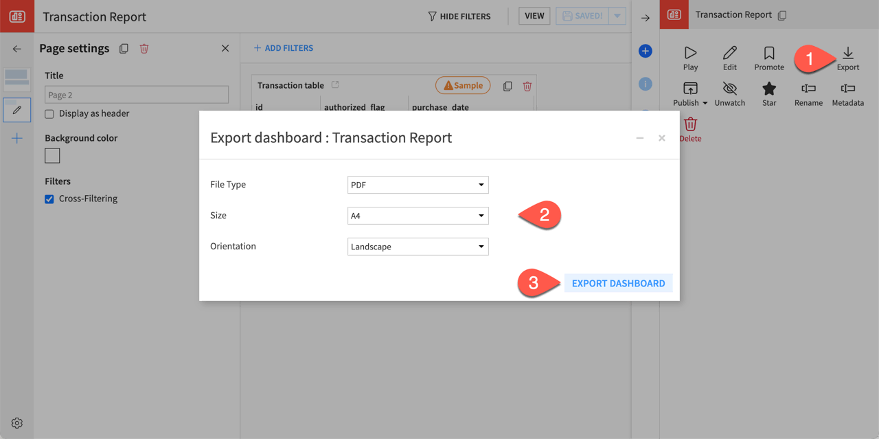 Dataiku screenshot of the dialog for exporting a dashboard.