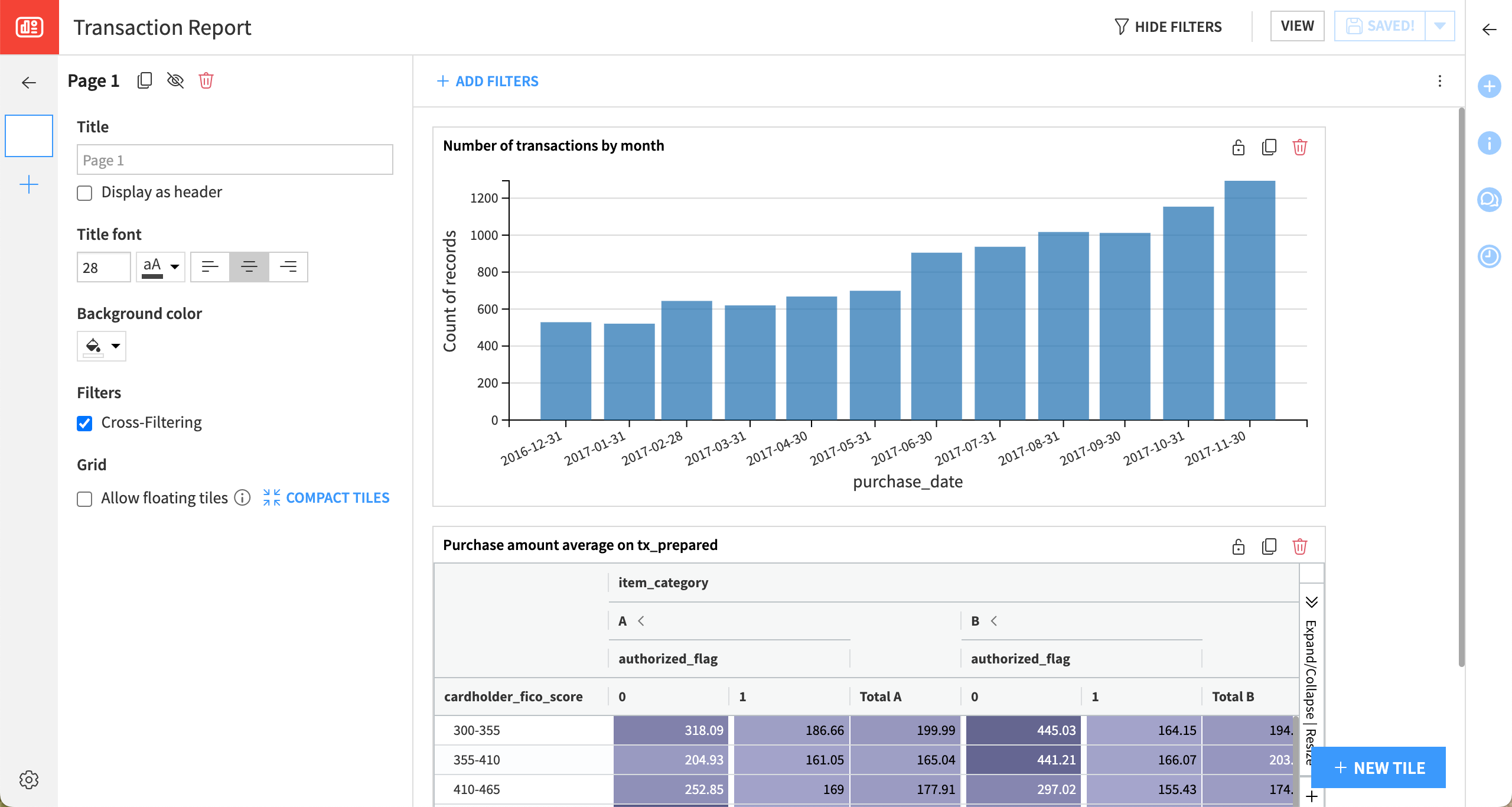 Dataiku screenshot of a dashboard in progress.