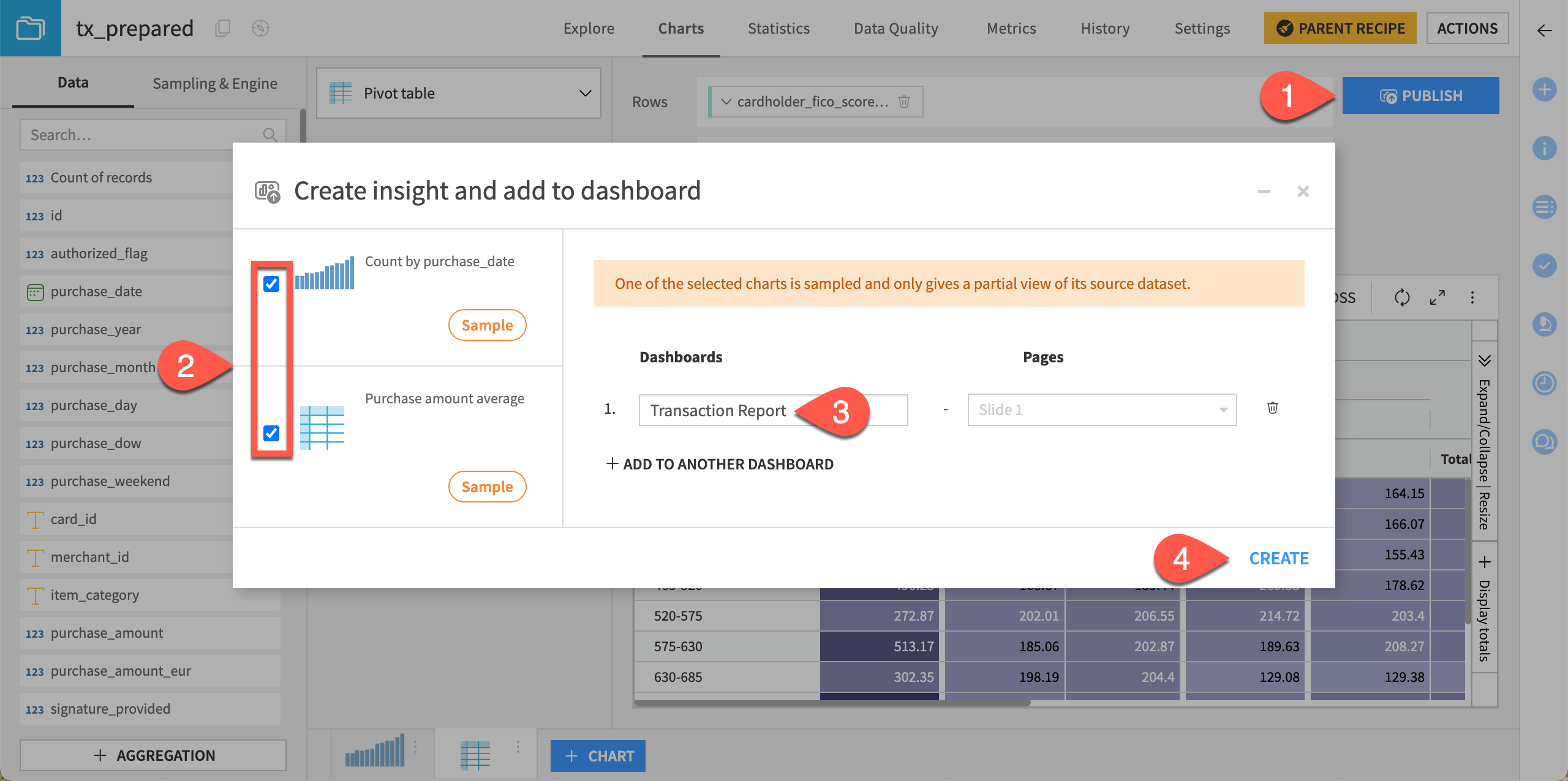 Dataiku screenshot of the dialog for adding insights to a dashboard.
