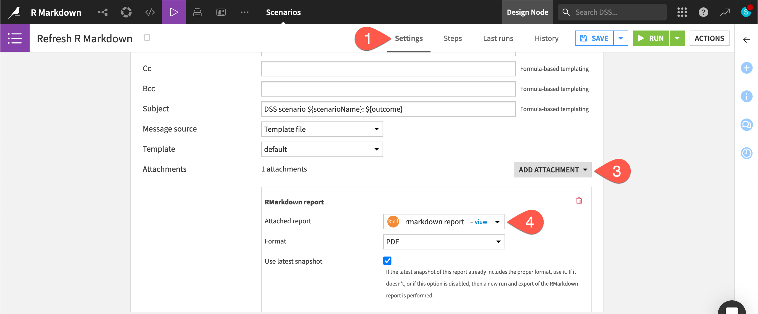 Dataiku screenshot of an R Markdown report included as an attachment to a mail reporter.