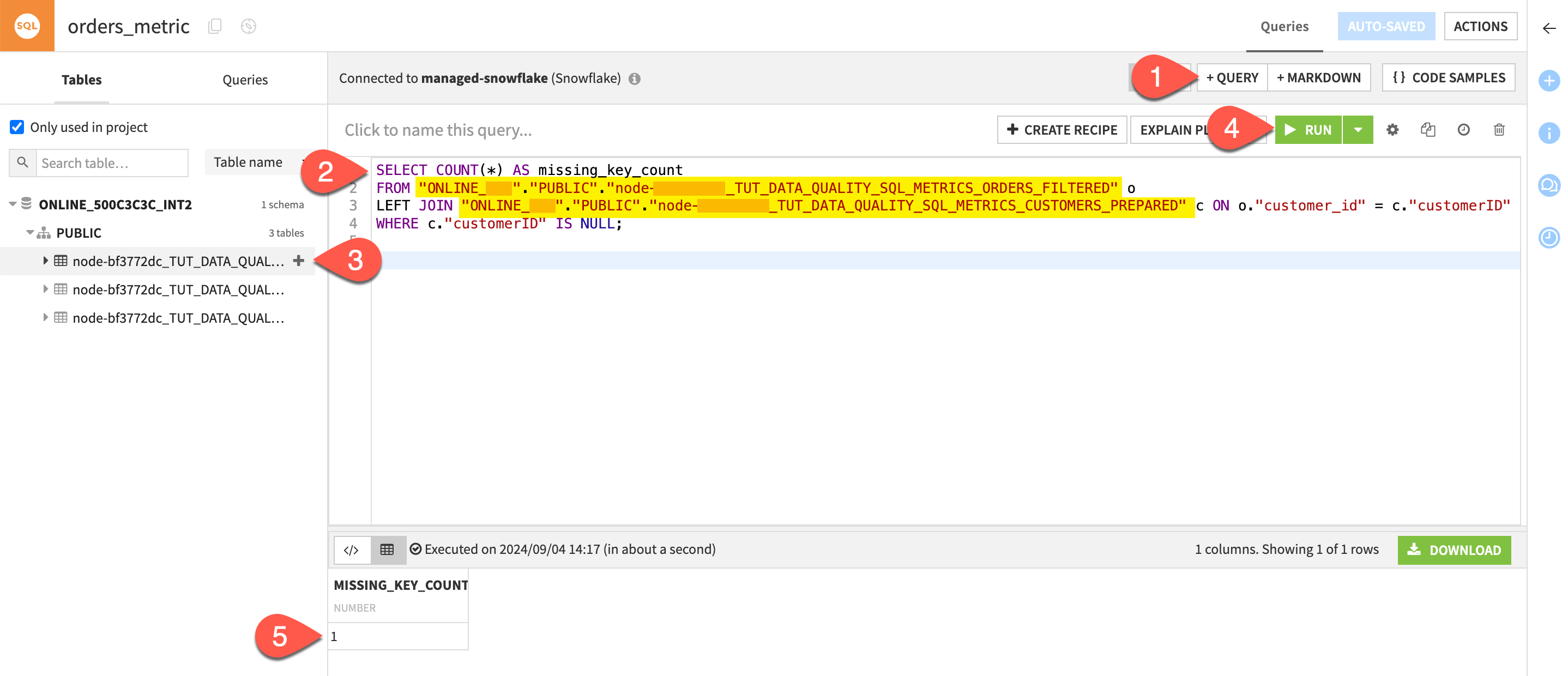 The steps to write and run an SQL query, including the output result.