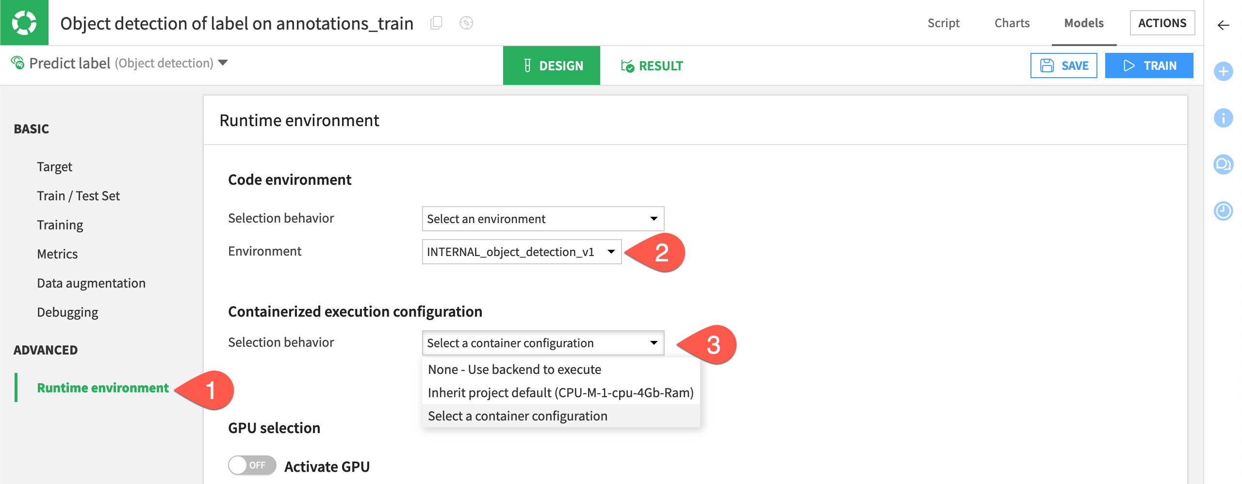 Dataiku screenshot of the runtime environment of a computer vision task.