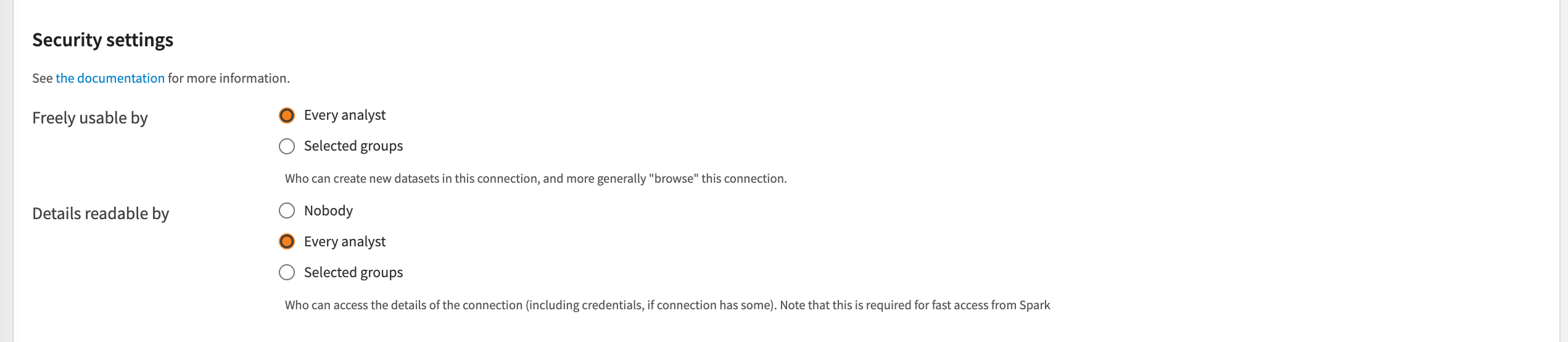 Usage Parameters section of the Connections tab within DSS settings.