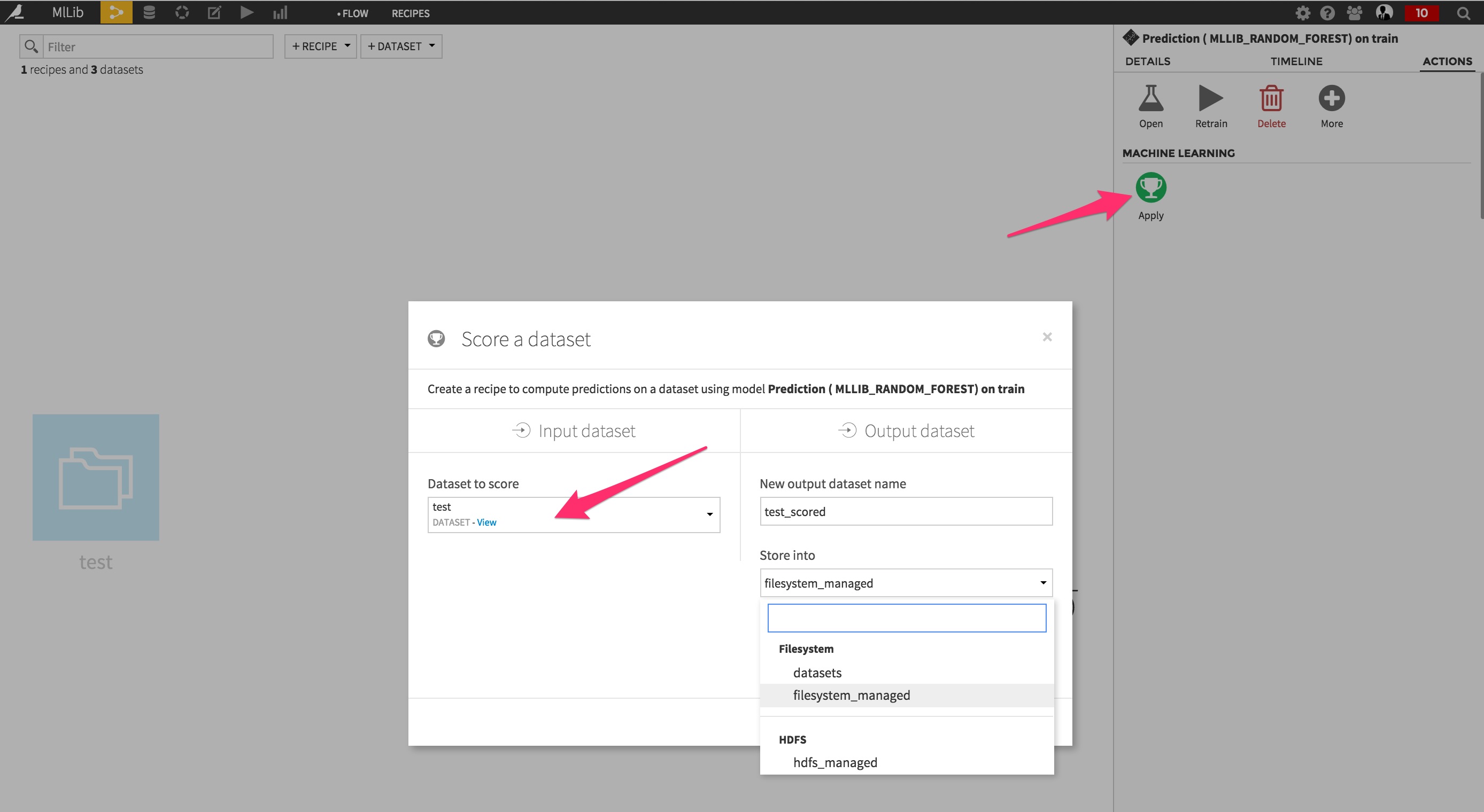 Creating a Scoring recipe from a deployed model.