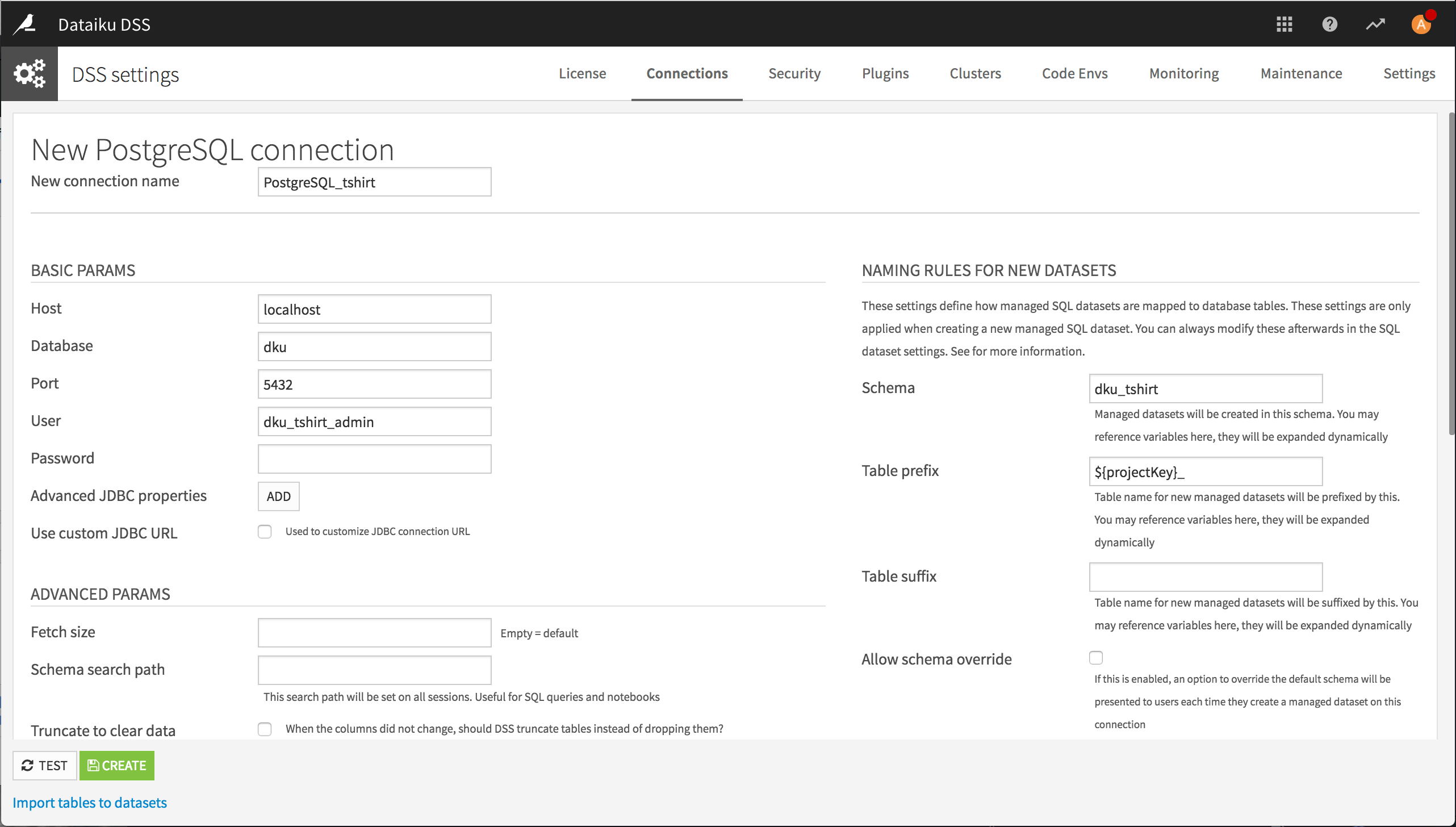 Create a SQL connection on the new PostgreSQL connection screen.
