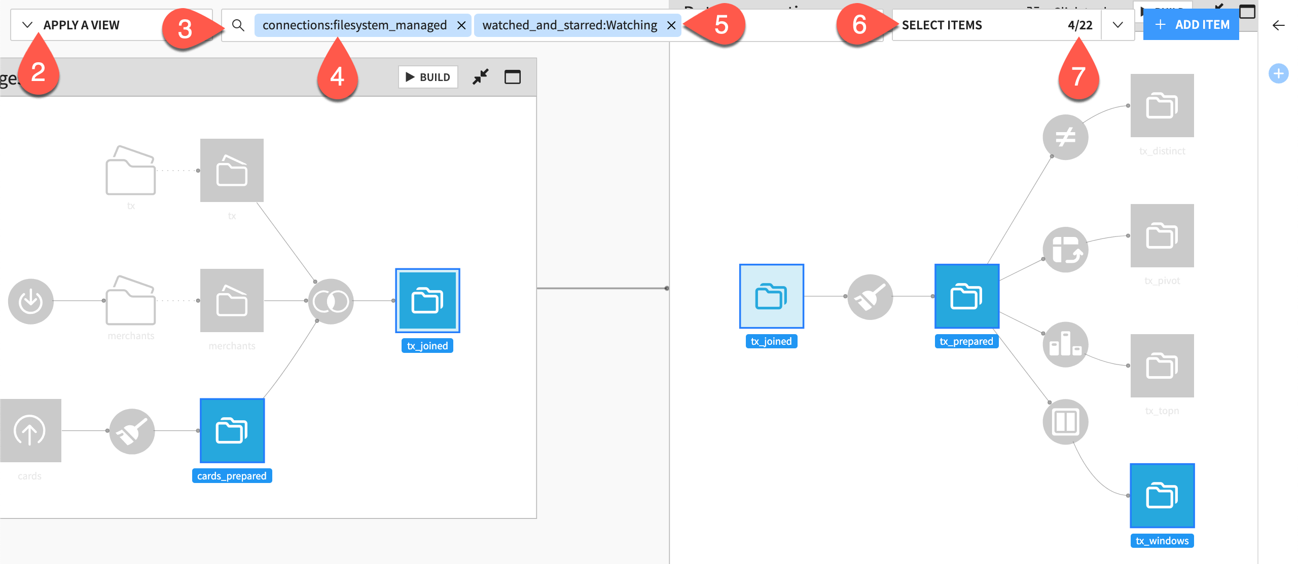 Dataiku screenshot of search criteria in the Flow.