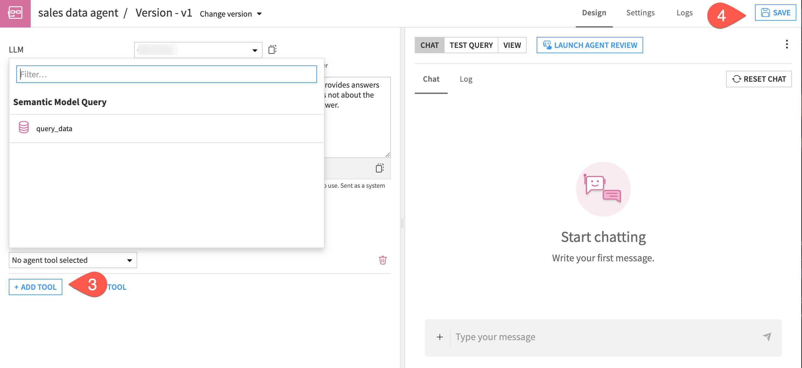 Screenshot showing steps to add a tool to the agent.